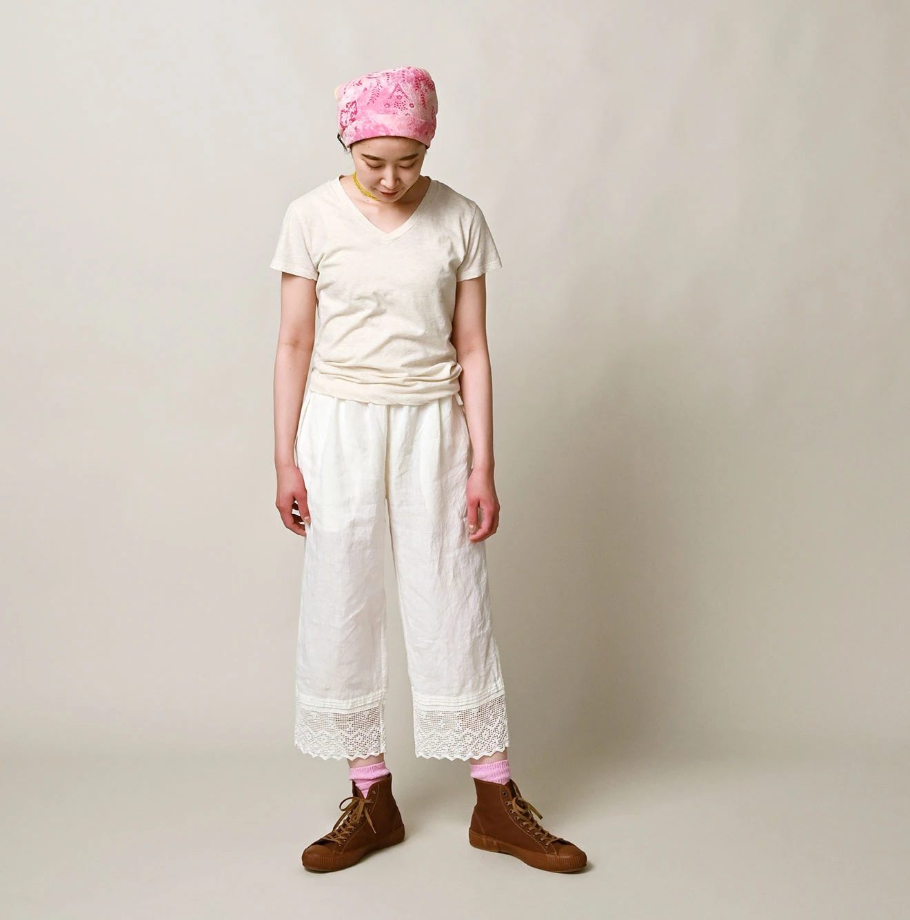 45R(フォーティファイブアール) |薄天竺のVネックチビTシャツ（トップ）