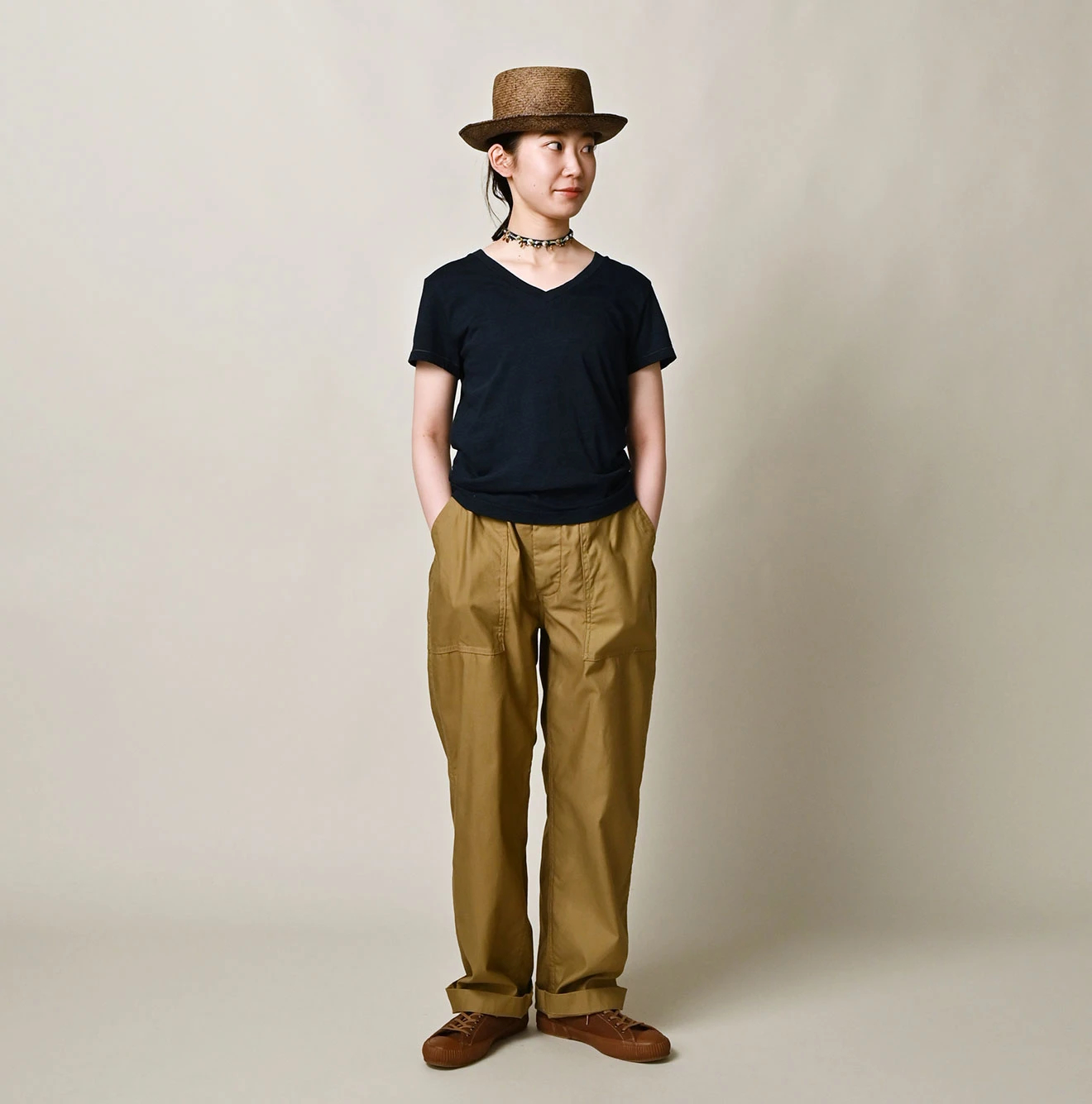45R(フォーティファイブアール) |薄天竺のVネックチビTシャツ（インディゴ）