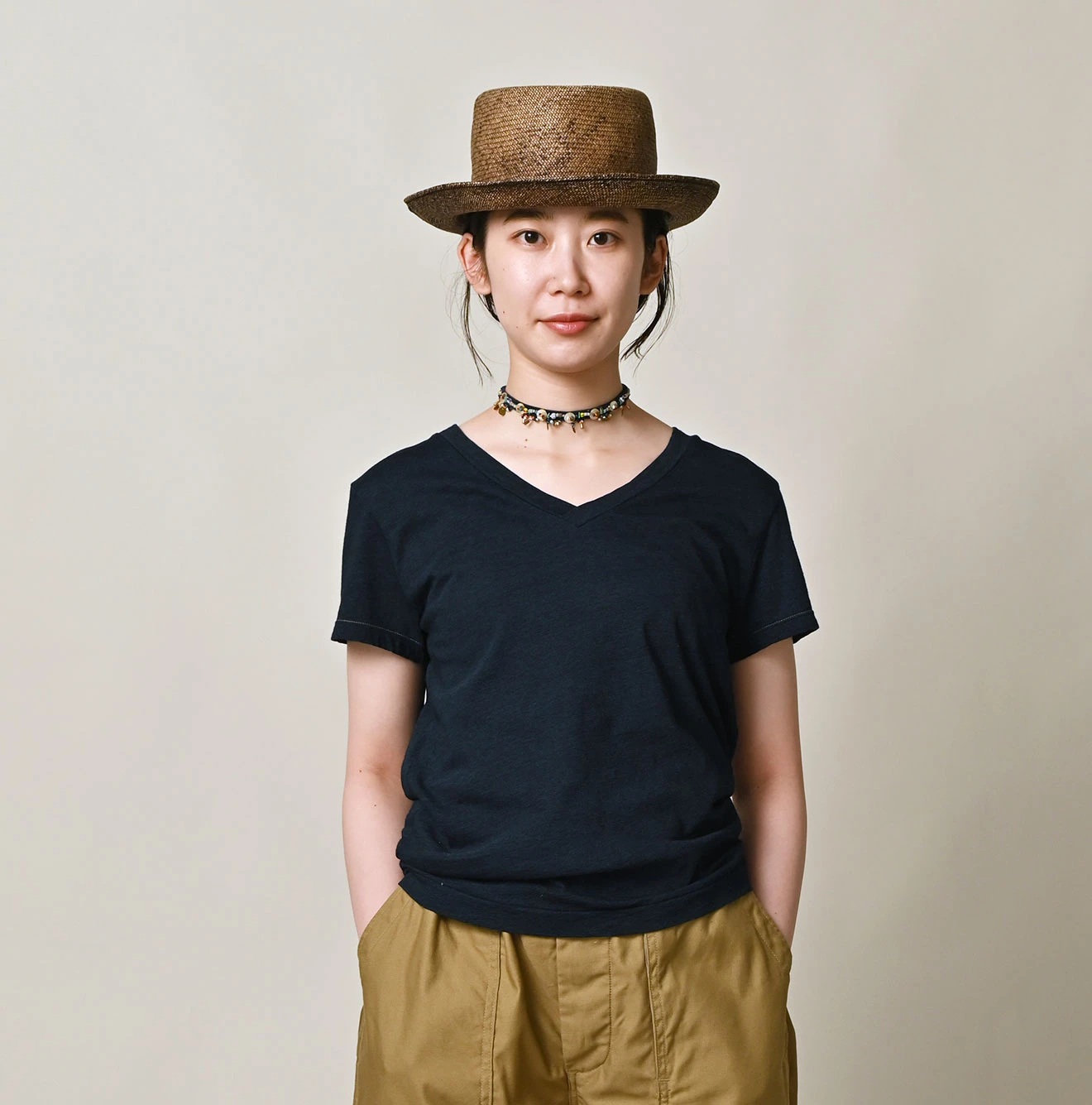 45R(フォーティファイブアール) |薄天竺のVネックチビTシャツ（インディゴ）