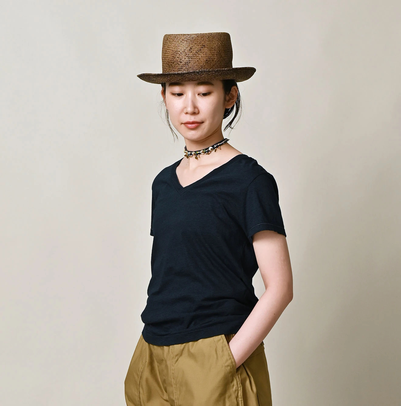 45R(フォーティファイブアール) |薄天竺のVネックチビTシャツ（インディゴ）