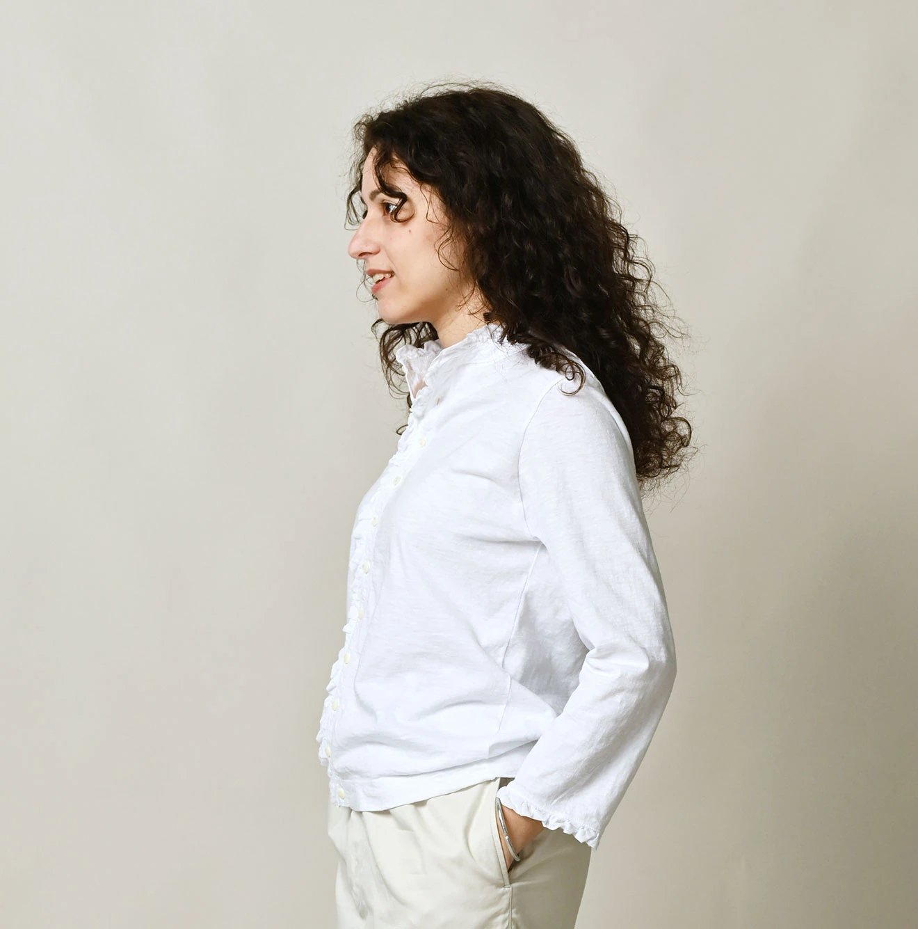 45R(フォーティファイブアール) |天竺のフリル四角カーディガン