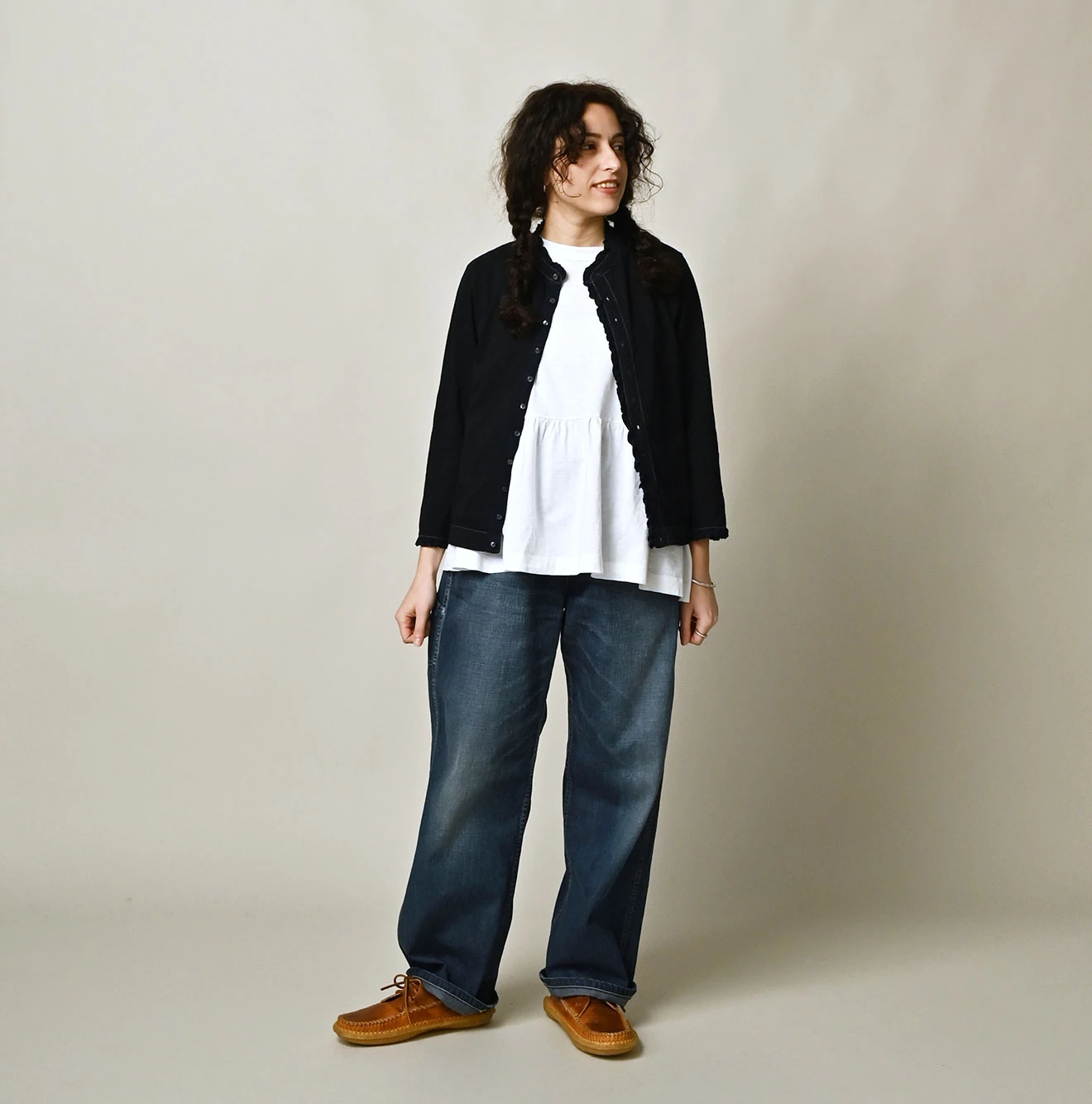 45R(フォーティファイブアール) |天竺のフリル四角カーディガン（インディゴ）