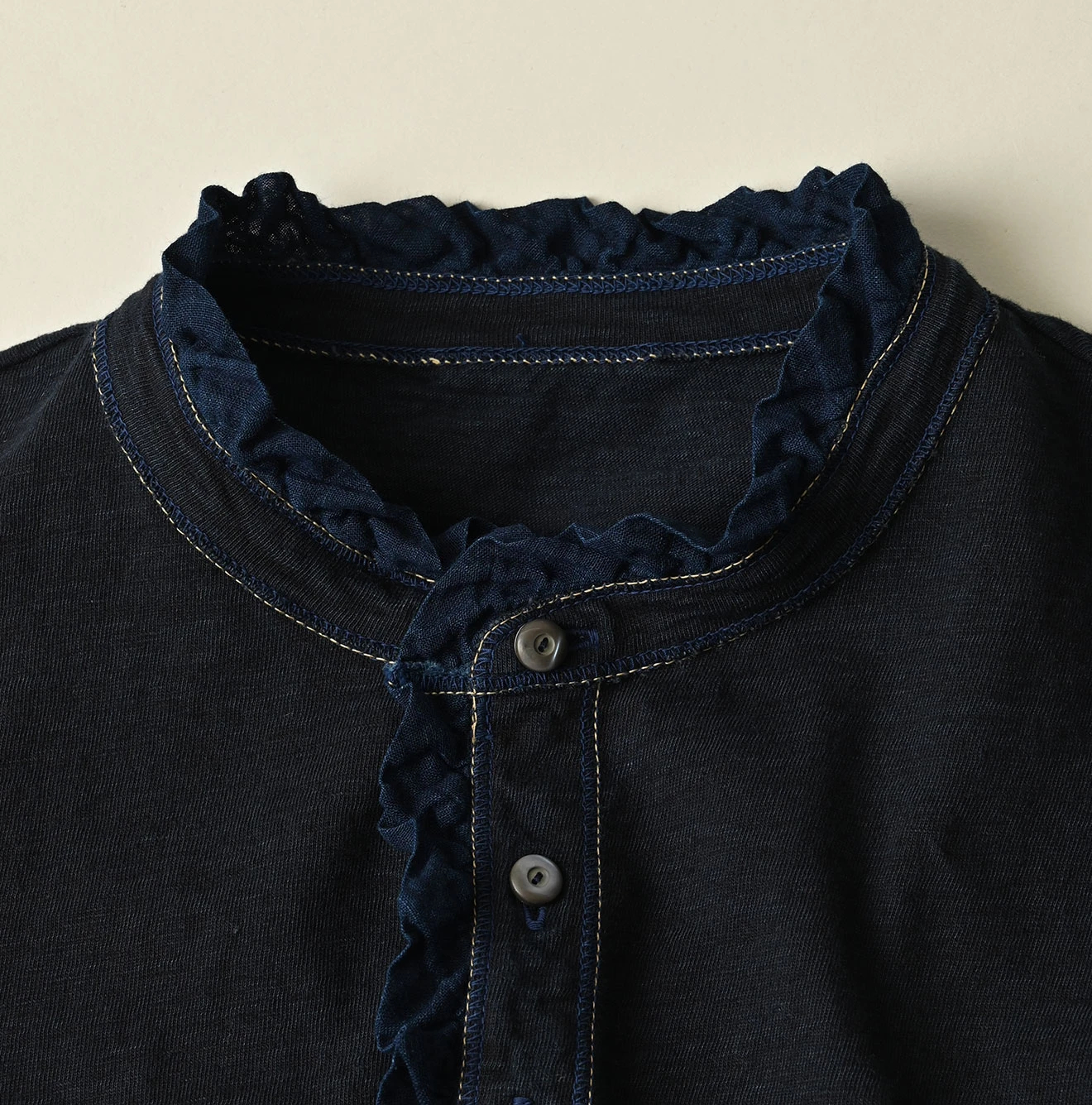 45R(フォーティファイブアール) |天竺のフリル四角カーディガン（インディゴ）