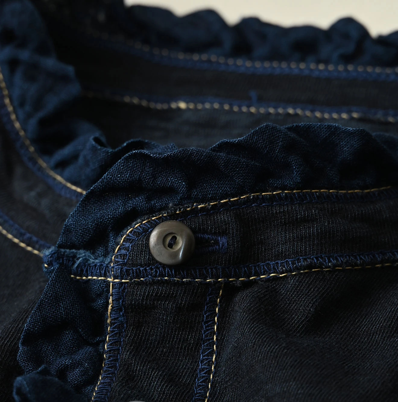 45R(フォーティファイブアール) |天竺のフリル四角カーディガン（インディゴ）