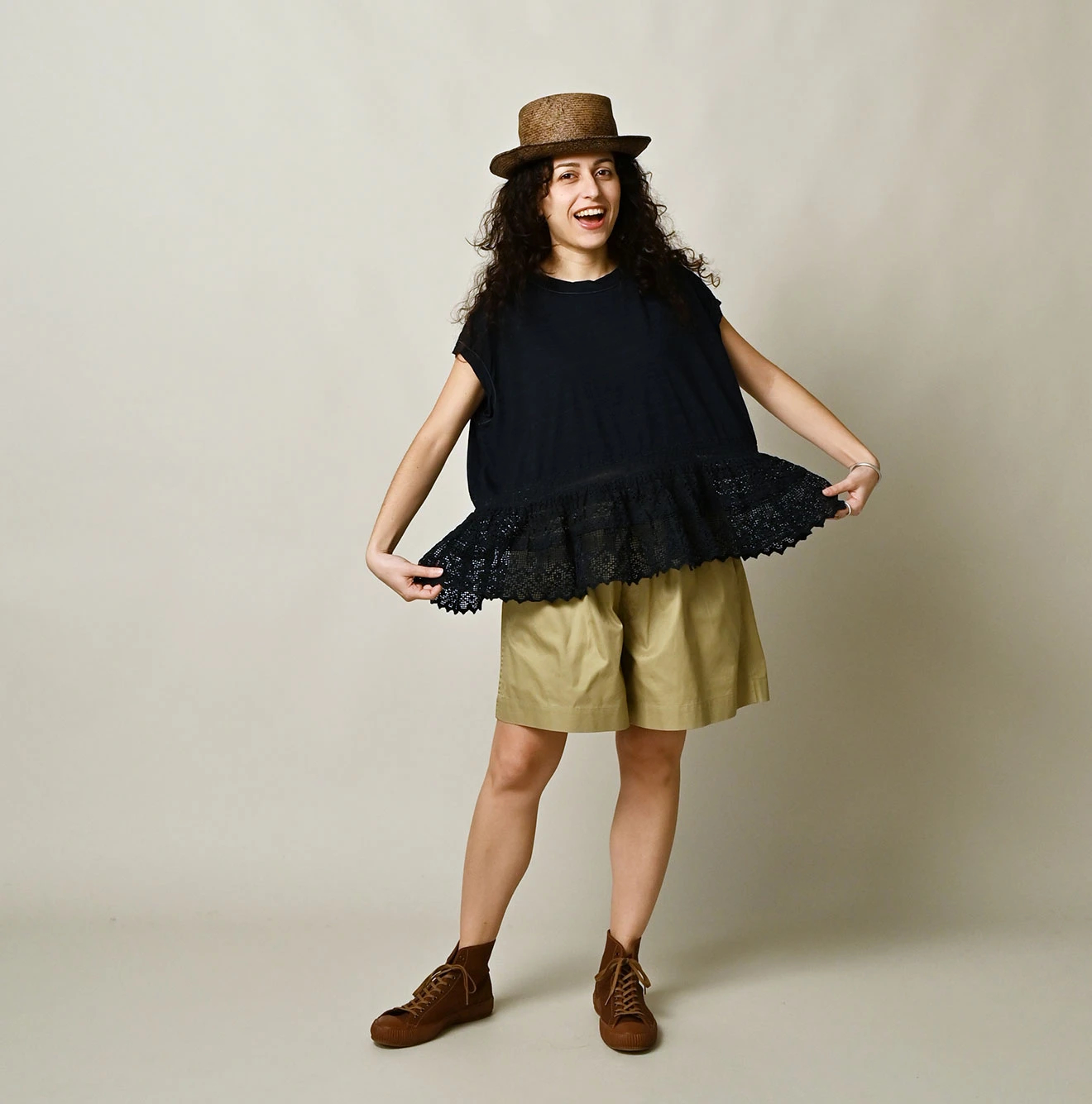 45R(フォーティファイブアール) |天竺×レースのMキャミ（インディゴ）