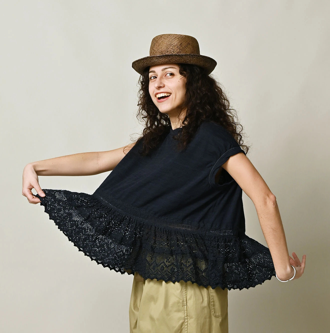 45R(フォーティファイブアール) |天竺×レースのMキャミ（インディゴ）