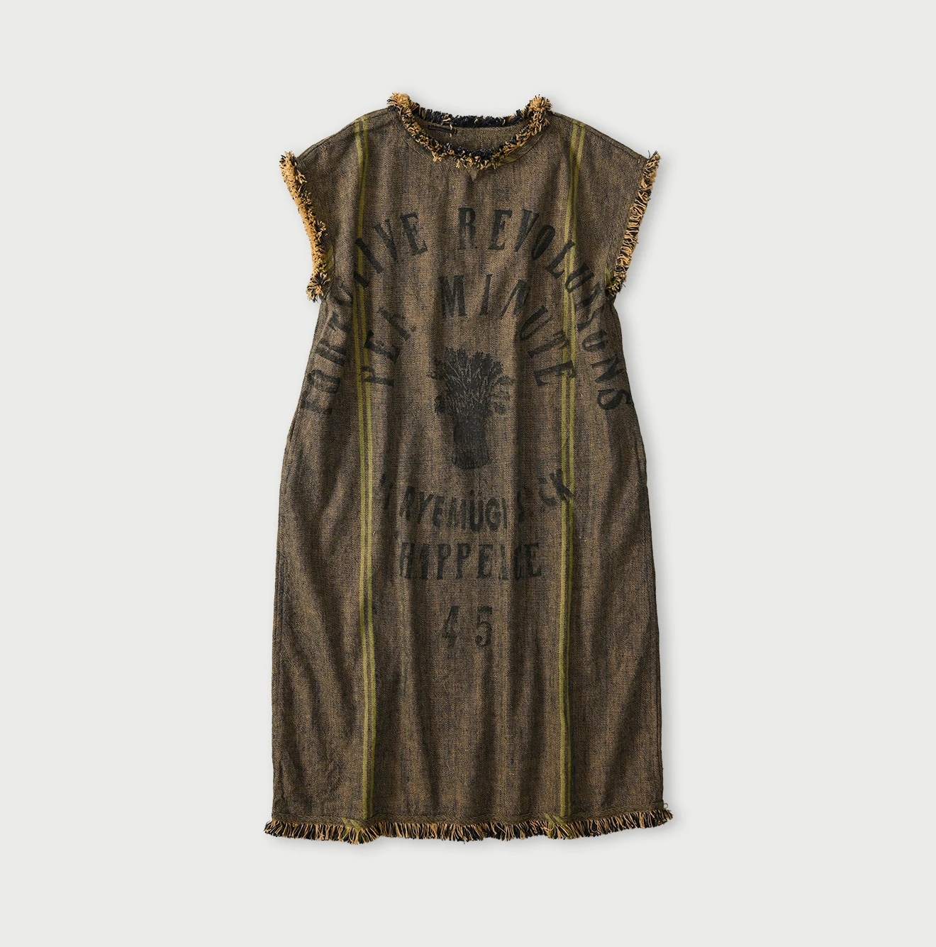 45R(フォーティファイブアール) |インドリネンサックのフリンジドレス（藍）