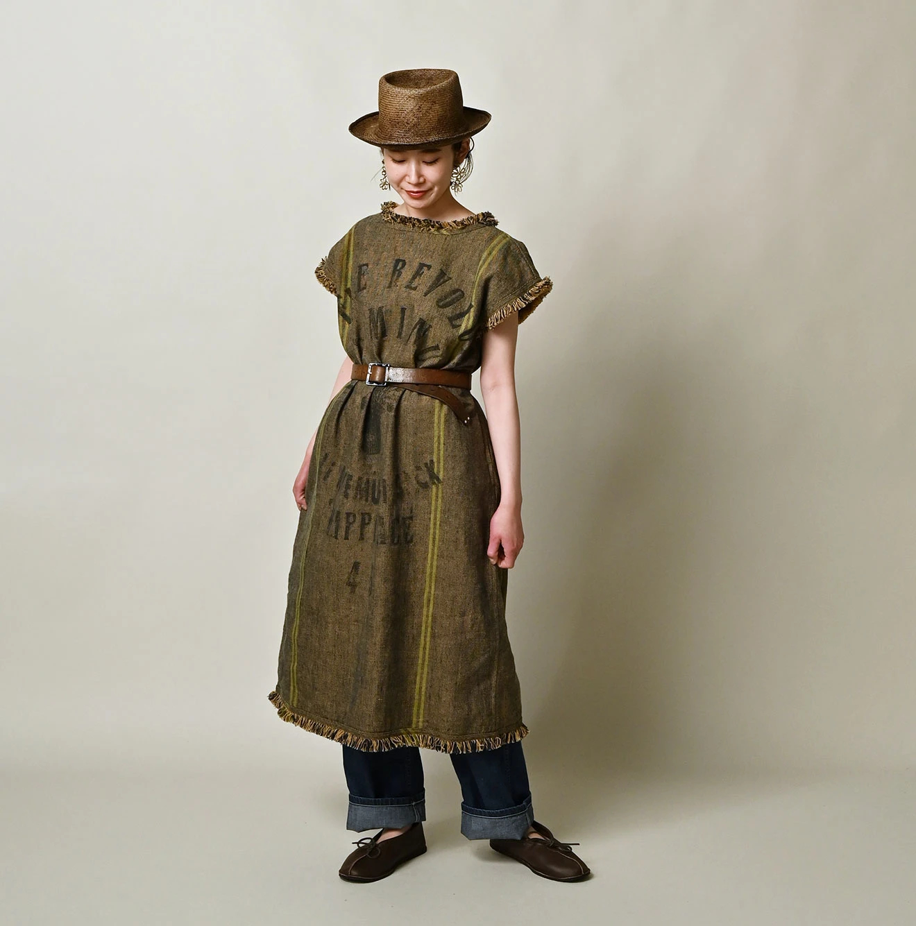 45R(フォーティファイブアール) |インドリネンサックのフリンジドレス（藍）