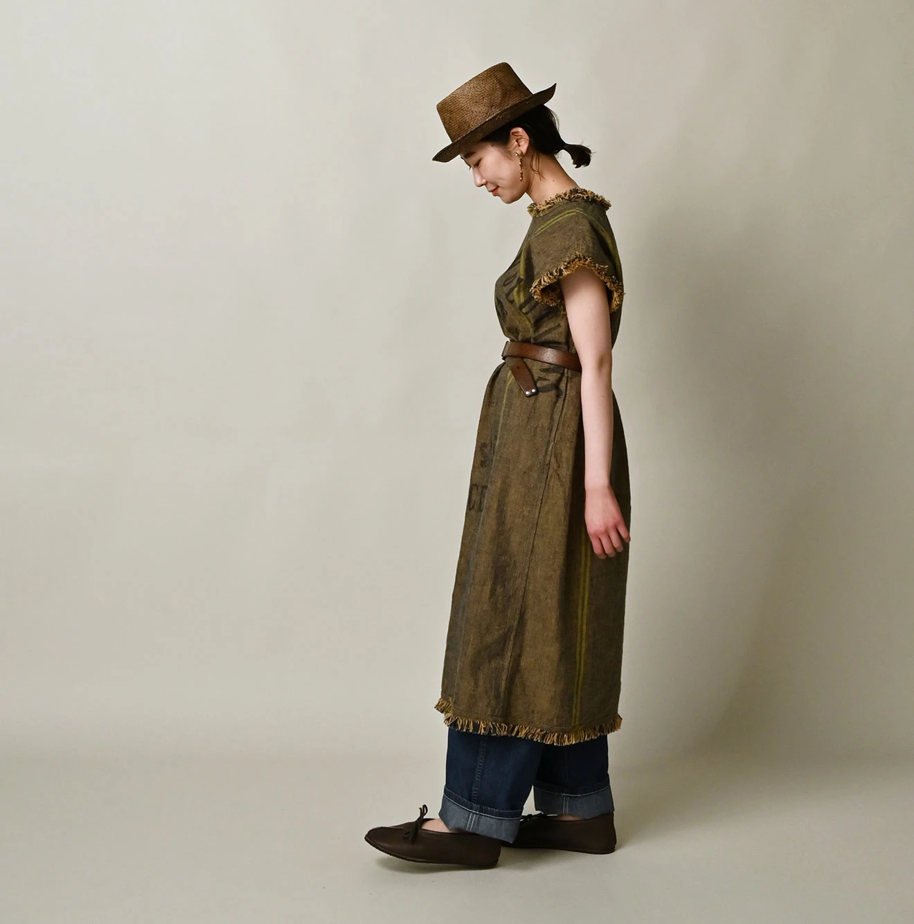 45R(フォーティファイブアール) |インドリネンサックのフリンジドレス（藍）