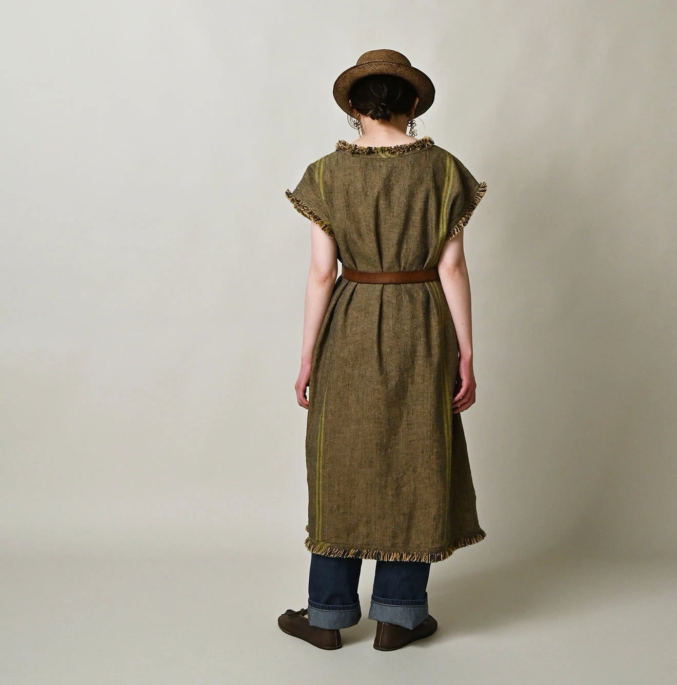 45R(フォーティファイブアール) |インドリネンサックのフリンジドレス（藍）