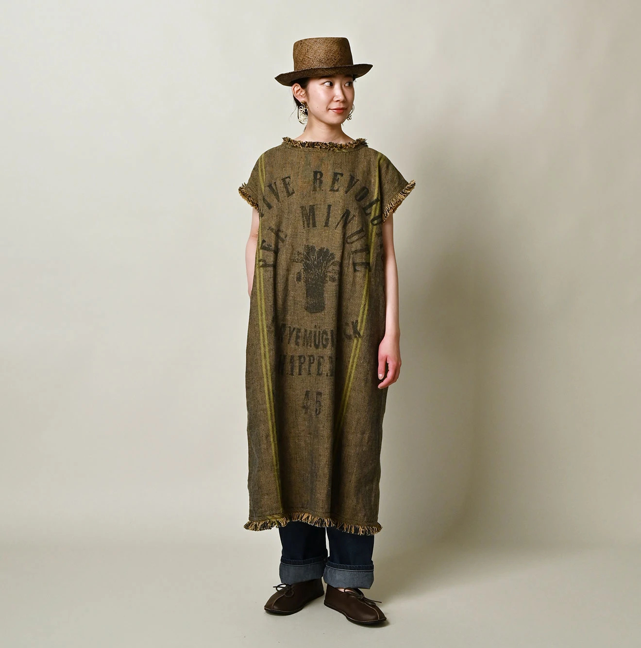 45R(フォーティファイブアール) |インドリネンサックのフリンジドレス（藍）