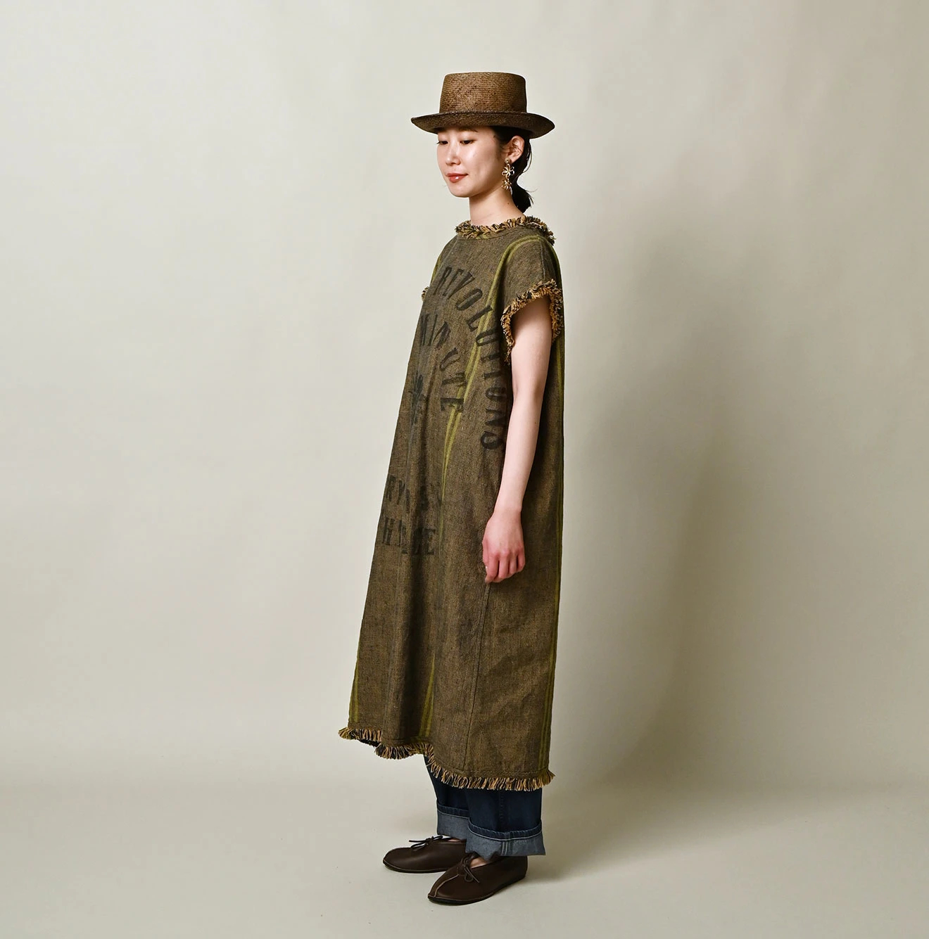 45R(フォーティファイブアール) |インドリネンサックのフリンジドレス（藍）