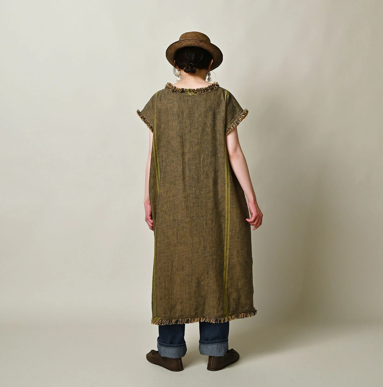 45R(フォーティファイブアール) |インドリネンサックのフリンジドレス（藍）