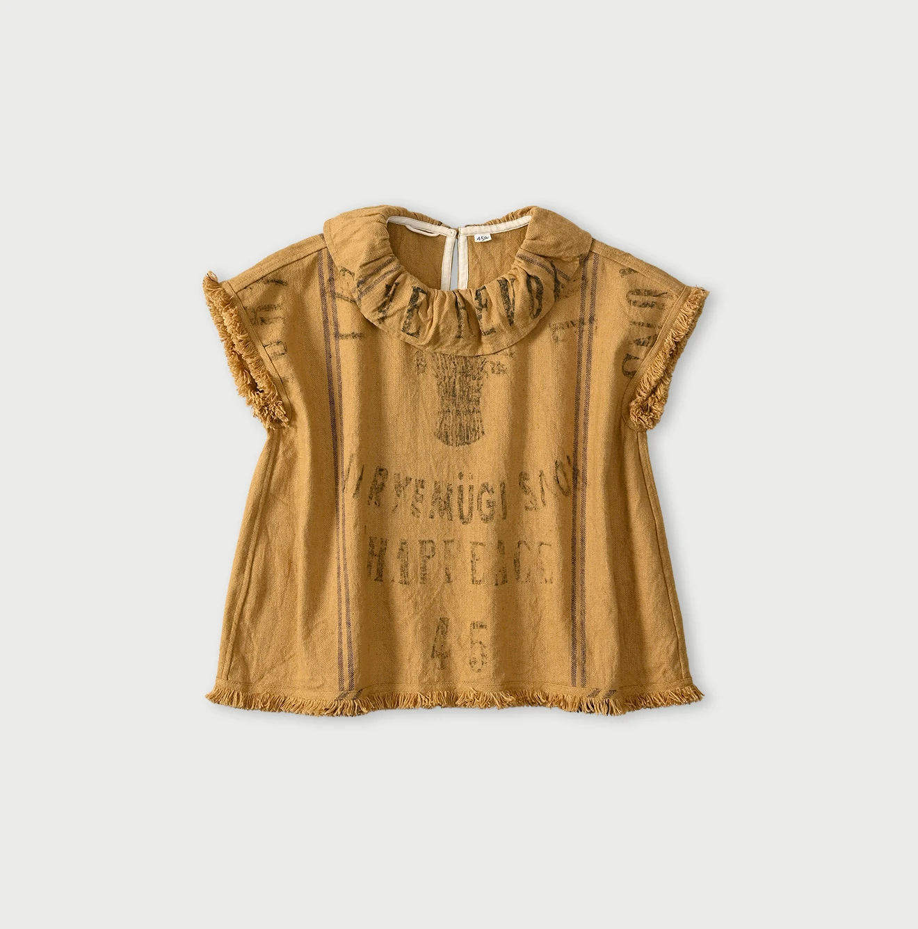 45R(フォーティファイブアール) |インドリネンサックのフリンジノースリーブトップ