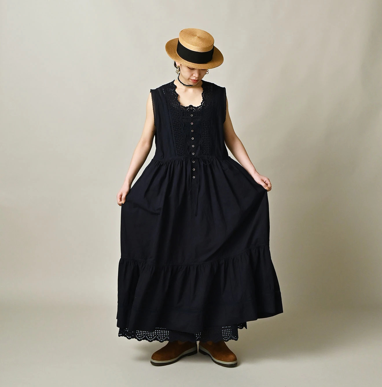 45R(フォーティファイブアール) |バチストカットワークのドレス（インディゴ）