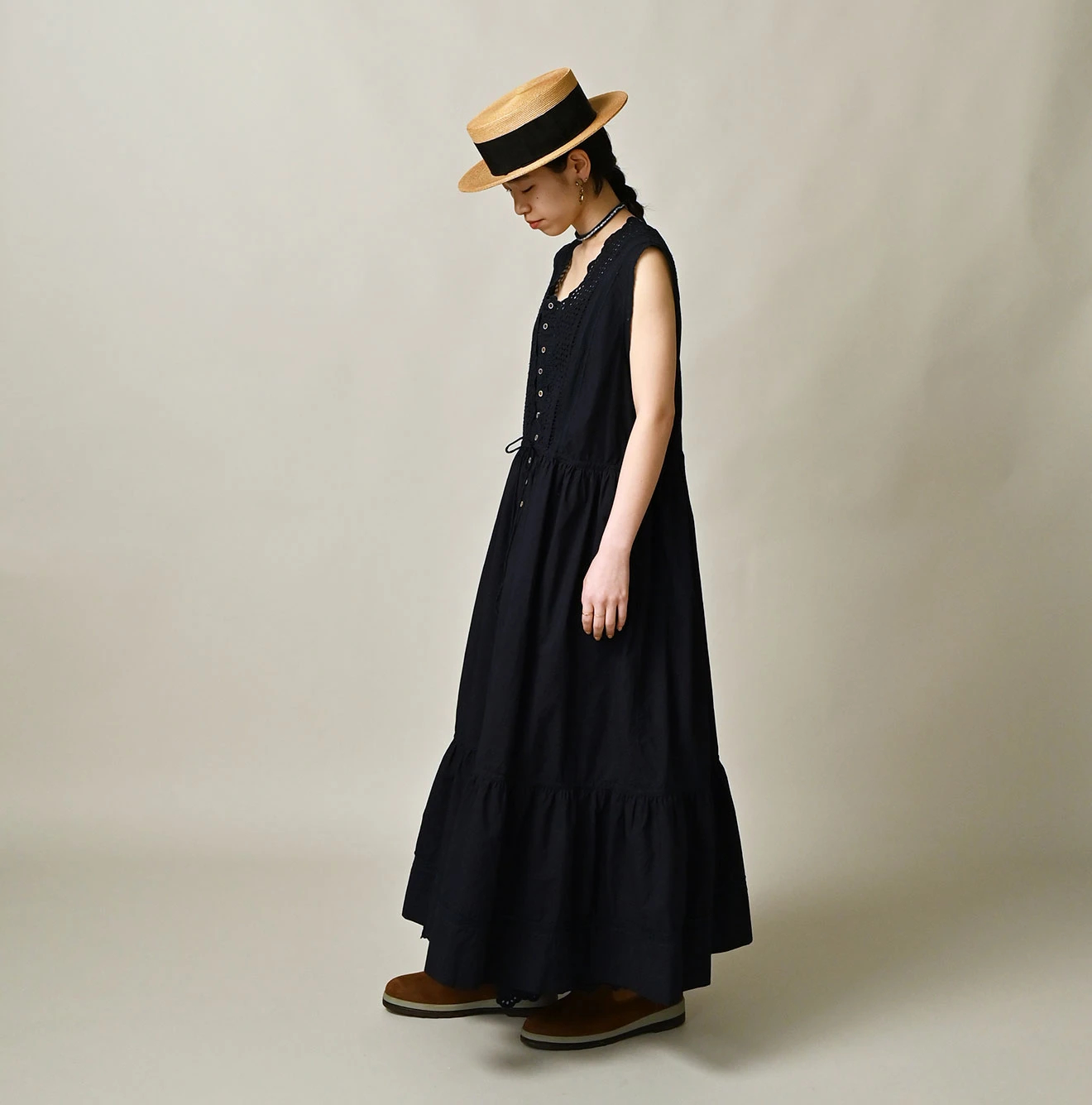 45R(フォーティファイブアール) |バチストカットワークのドレス（インディゴ）