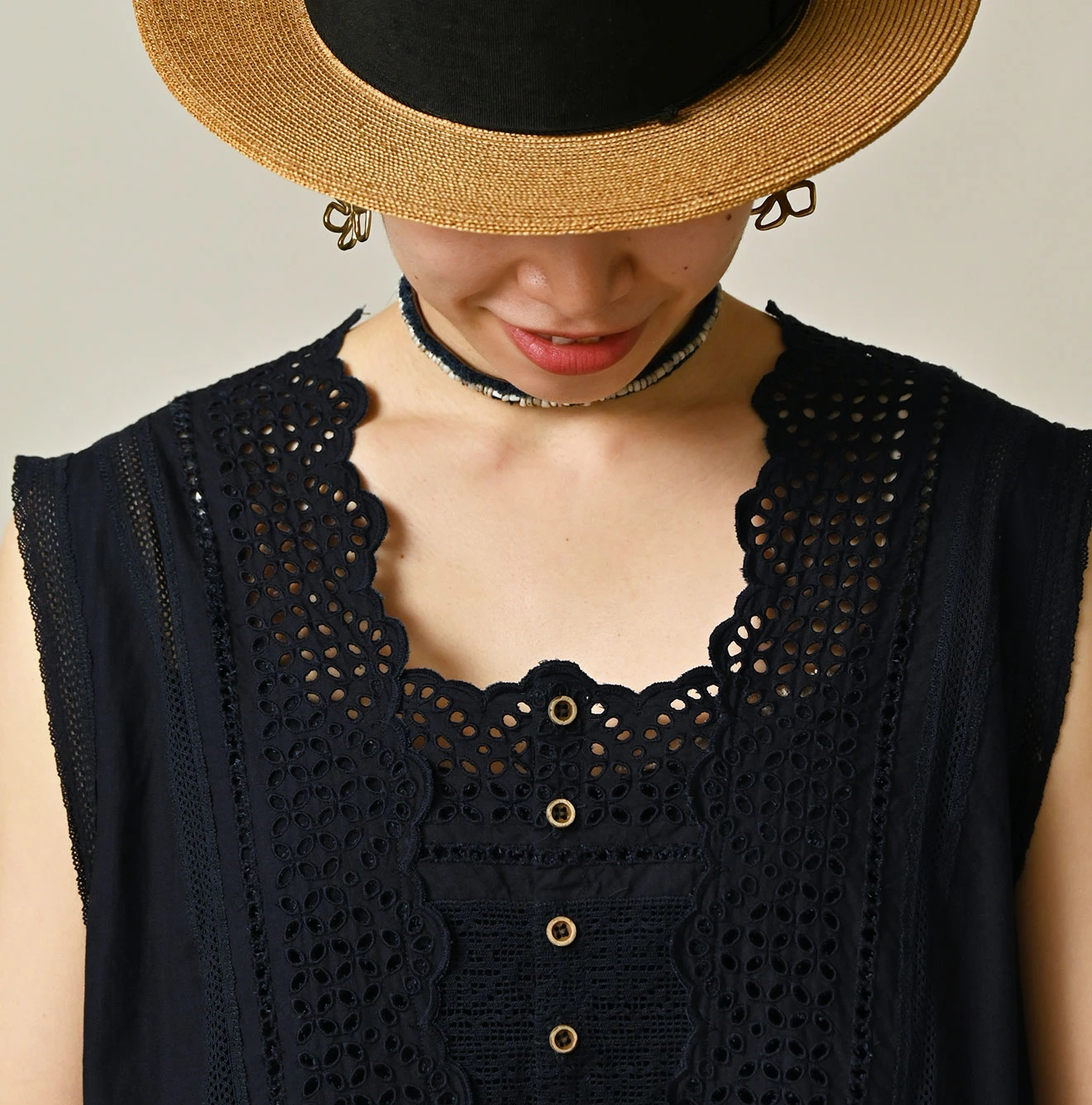 45R(フォーティファイブアール) |バチストカットワークのドレス（インディゴ）