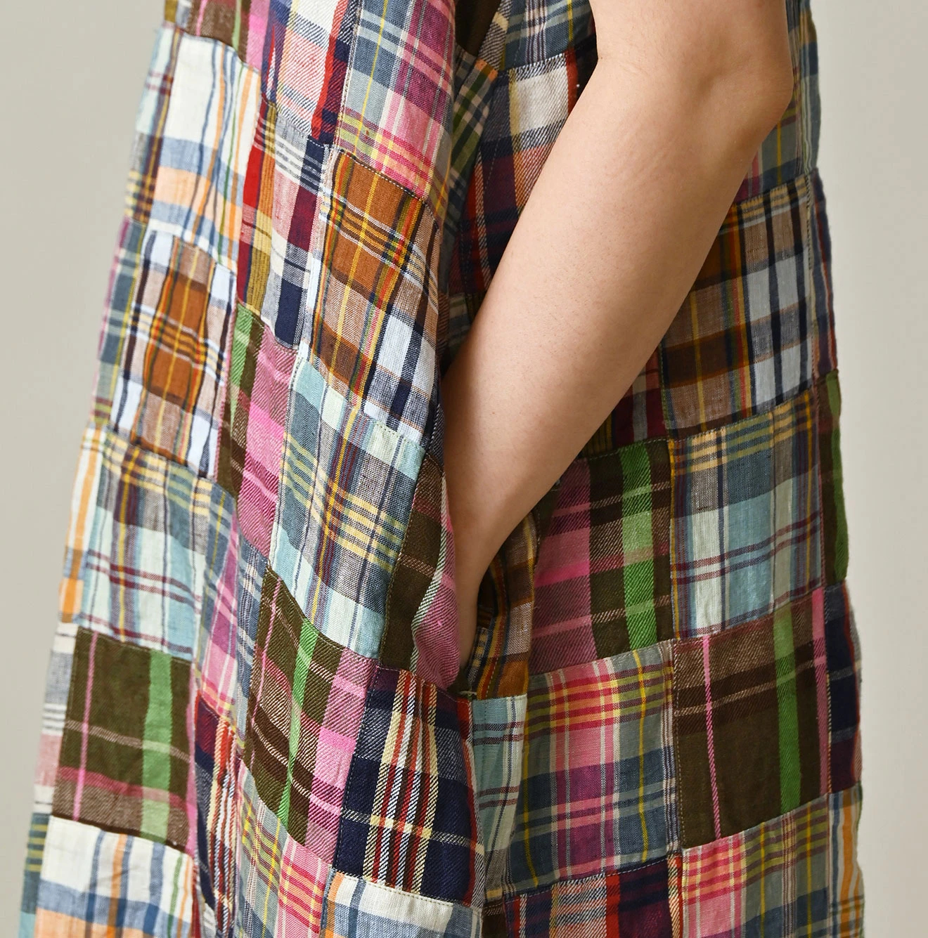 45R(フォーティファイブアール) |インドリネンのパッチワークぽよんドレス