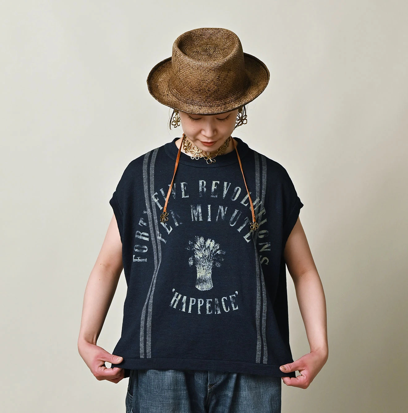 45R(フォーティファイブアール) |サックロゴプリントニットソーのMキャミ（インディゴ）