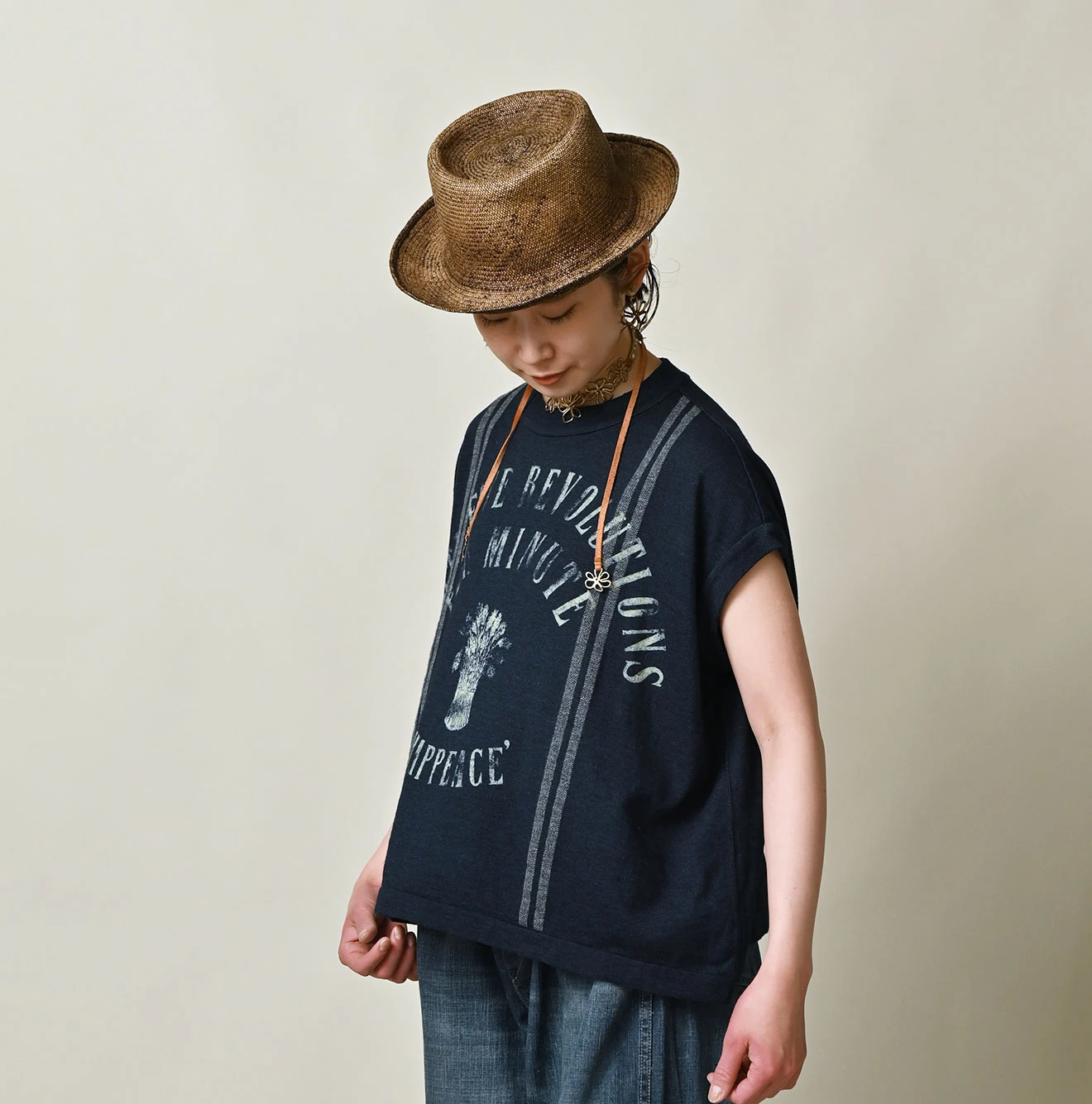 45R(フォーティファイブアール) |サックロゴプリントニットソーのMキャミ（インディゴ）