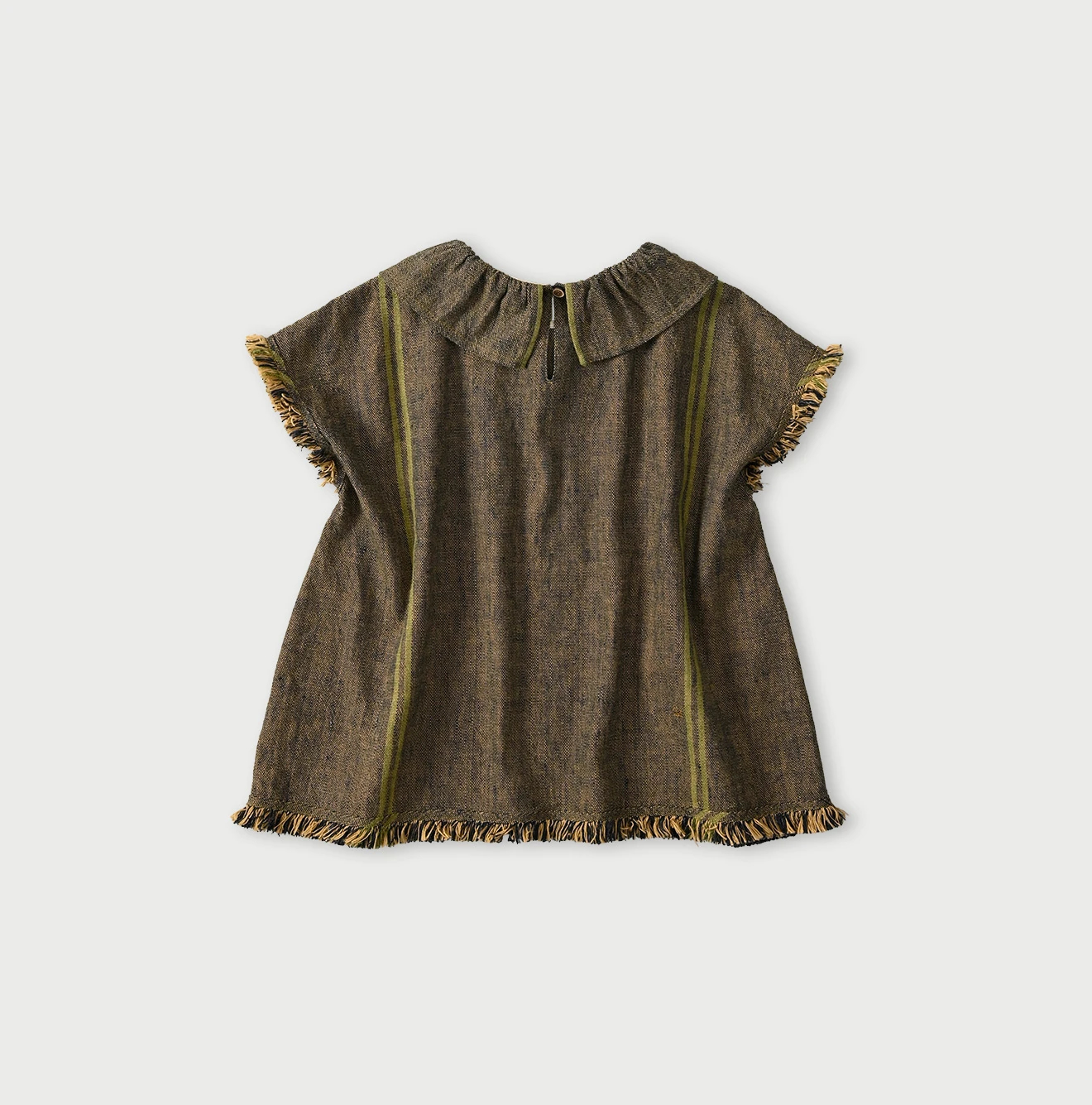 45R(フォーティファイブアール) |インドリネンサックのフリンジノースリーブトップ（藍）