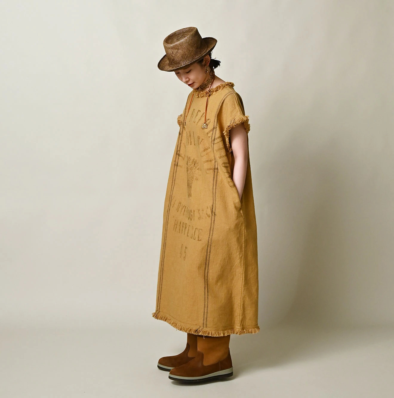 45R(フォーティファイブアール) |インドリネンサックのフリンジドレス