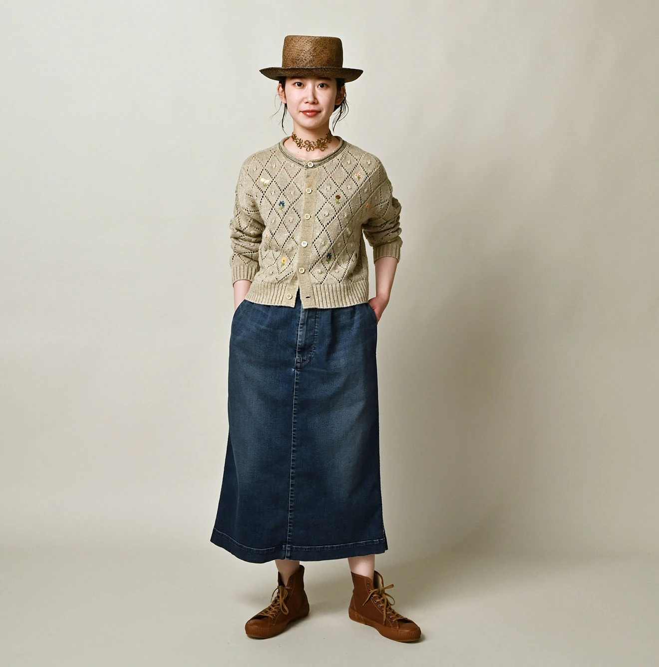 45R(フォーティファイブアール) |麦比古ストレッチデニムのペンシルスカート（重）