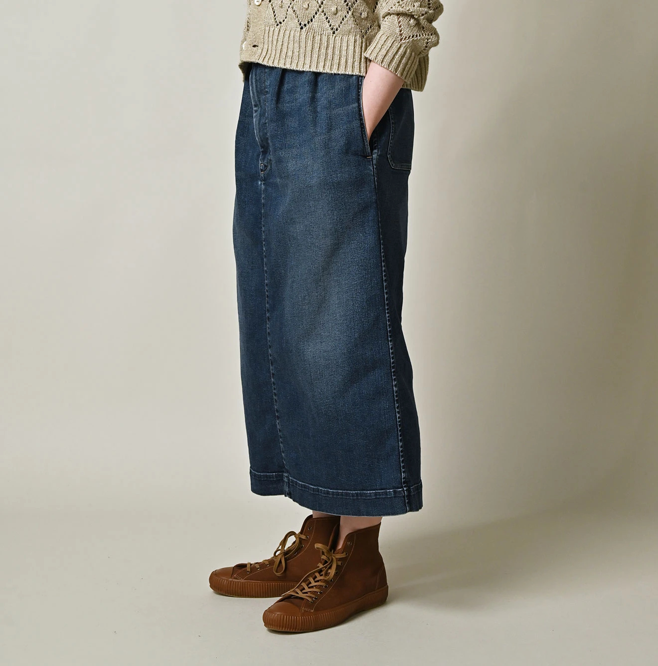 45R(フォーティファイブアール) |麦比古ストレッチデニムのペンシルスカート（重）