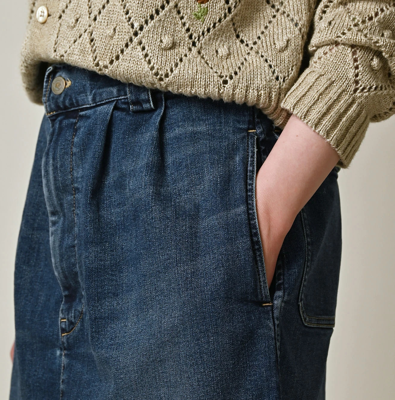 45R(フォーティファイブアール) |麦比古ストレッチデニムのペンシルスカート（重）