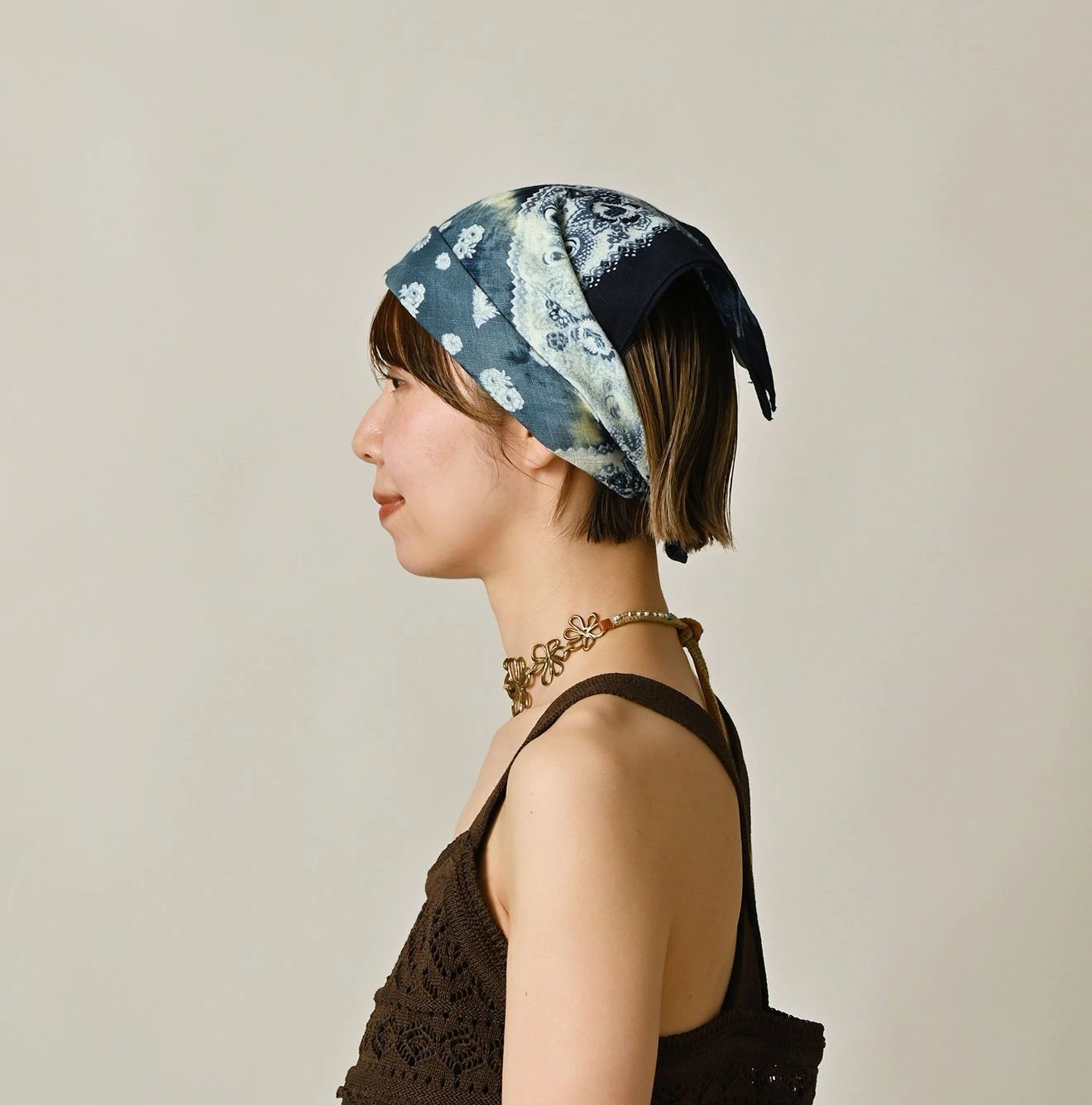 45R(フォーティファイブアール) |ガーゼの花あらしバンダナ（インディゴ）