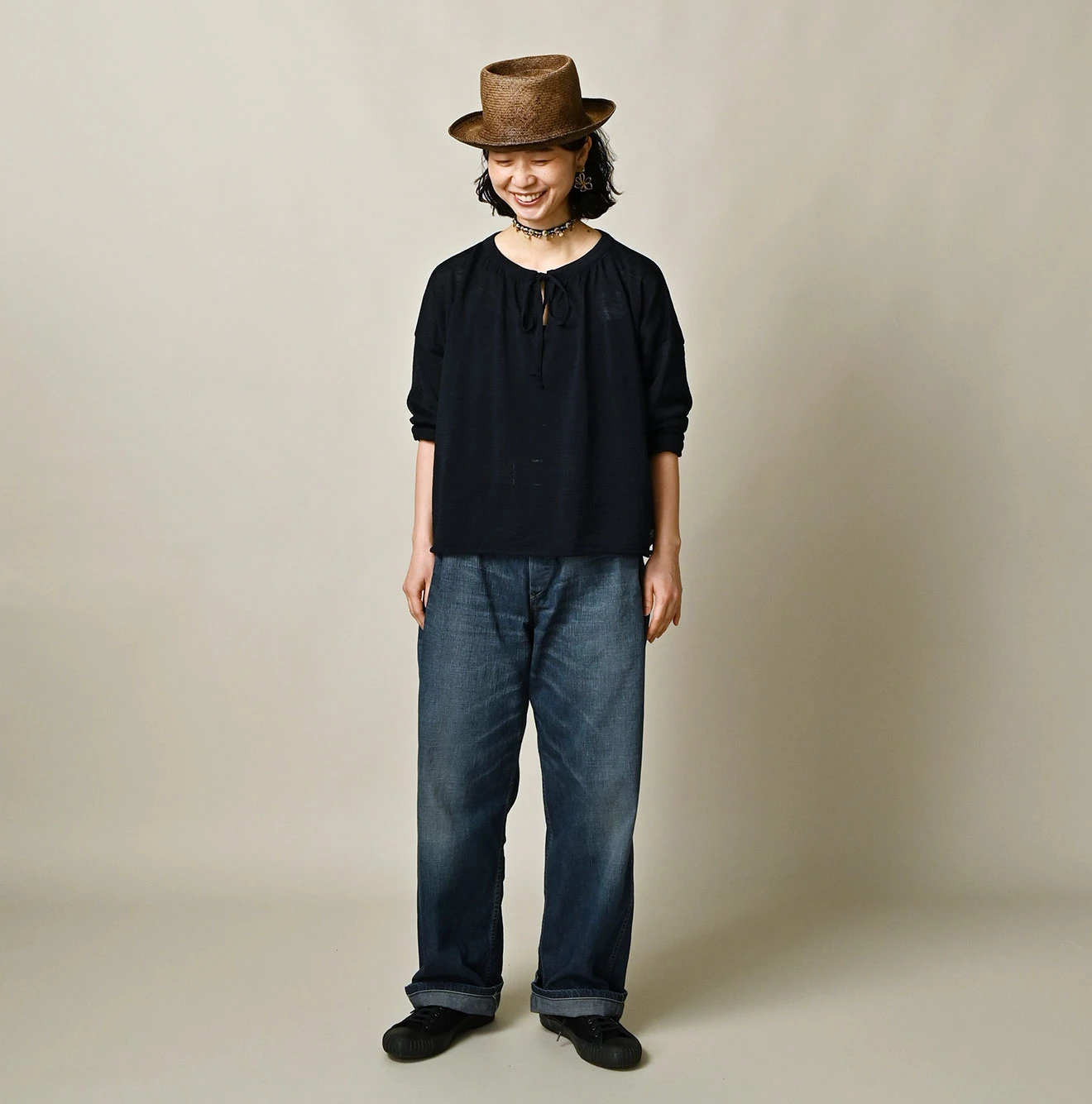 45R(フォーティファイブアール) |ギマのギャザーブラウス（インディゴ）