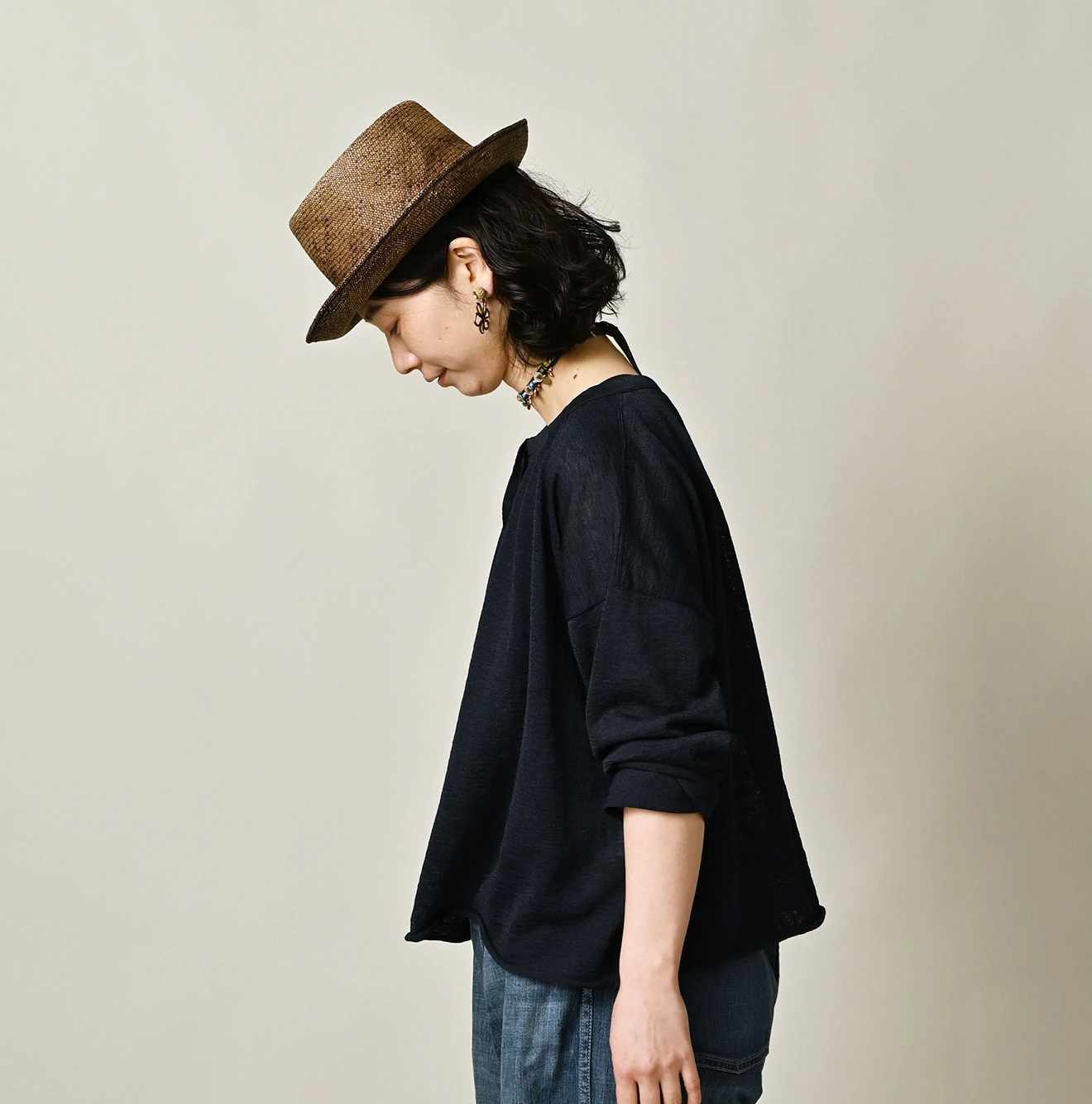 45R(フォーティファイブアール) |ギマのギャザーブラウス（インディゴ）