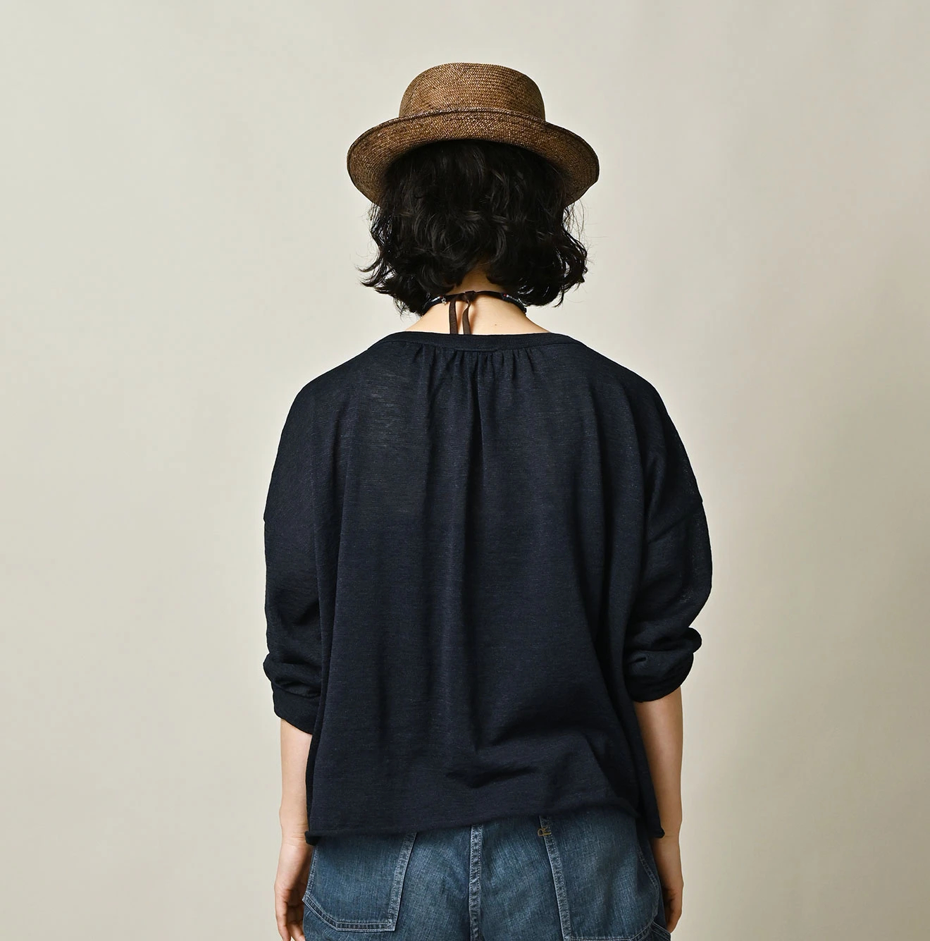 45R(フォーティファイブアール) |ギマのギャザーブラウス（インディゴ）