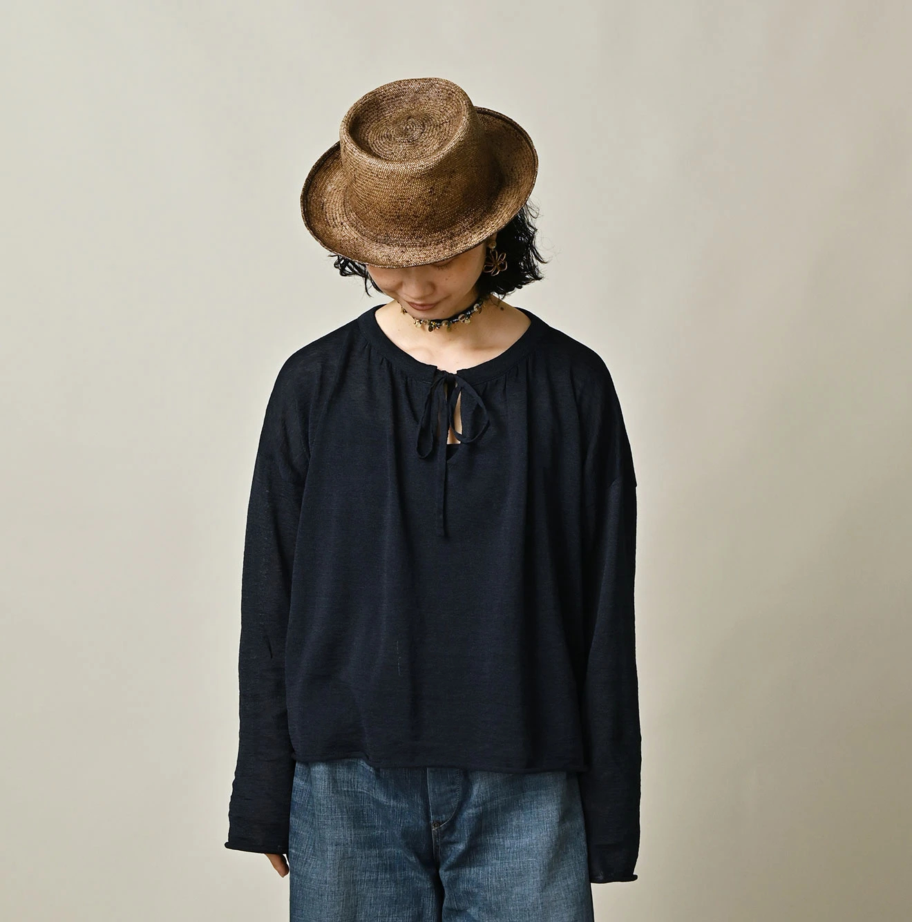 45R(フォーティファイブアール) |ギマのギャザーブラウス（インディゴ）