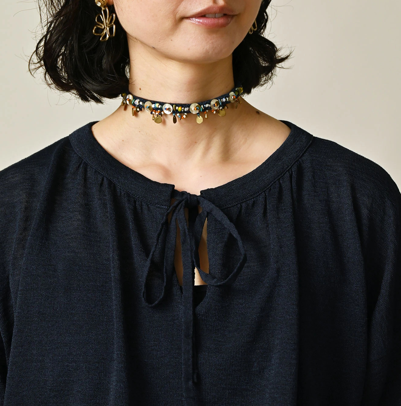 45R(フォーティファイブアール) |ギマのギャザーブラウス（インディゴ）