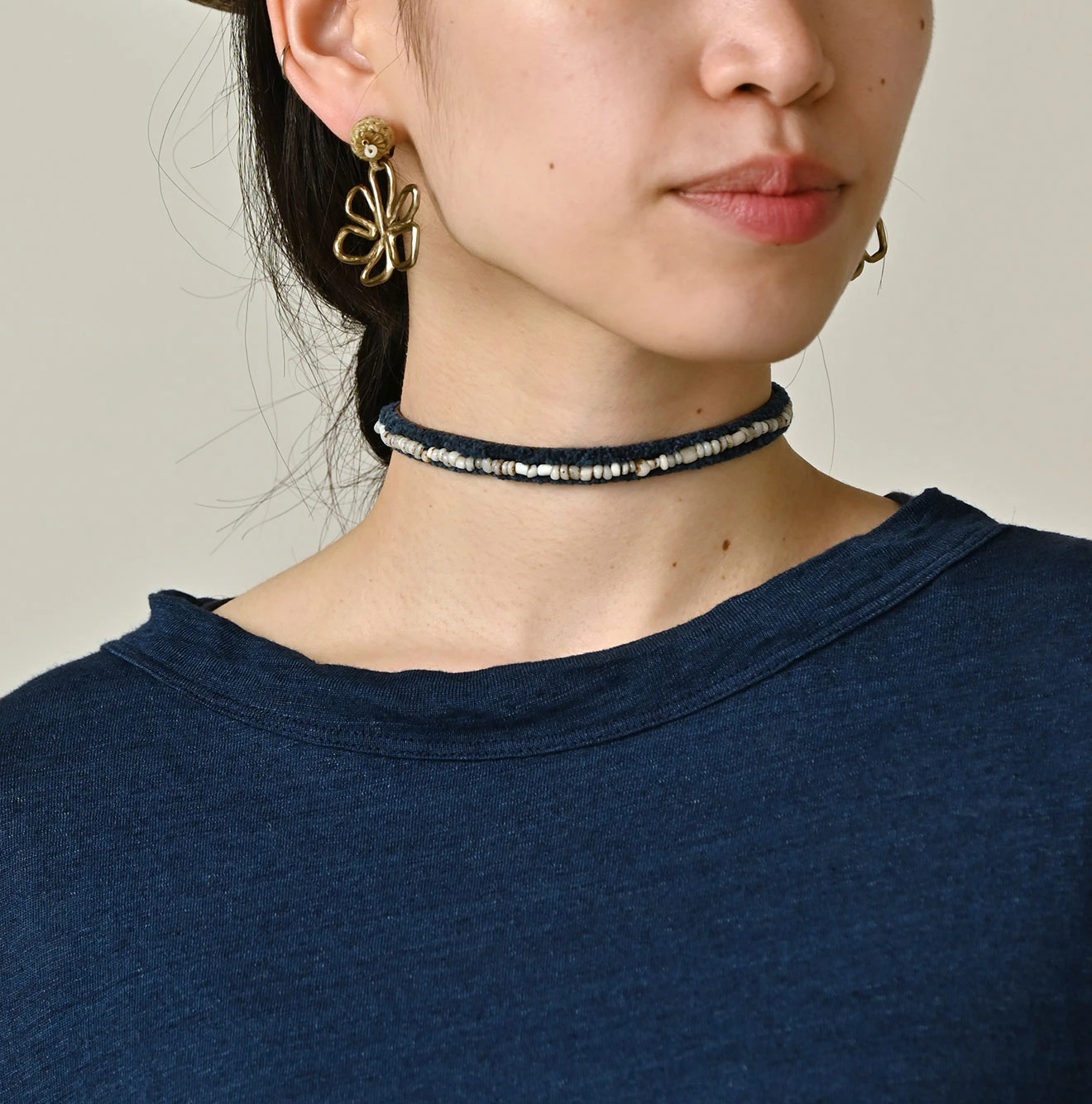 45R(フォーティファイブアール) |ONEONE 宝物のリネン天竺ギャザーMキャミ（インディゴ）