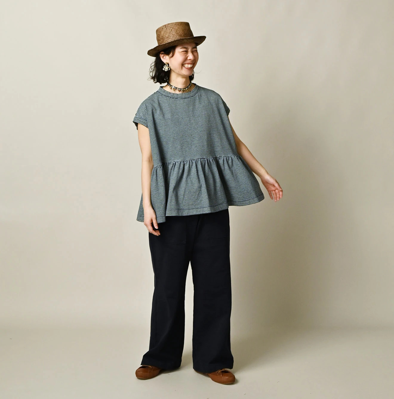 45R(フォーティファイブアール) |ONEONE 宝物のいろいろ天竺ギャザーＭキャミ（インディゴ）