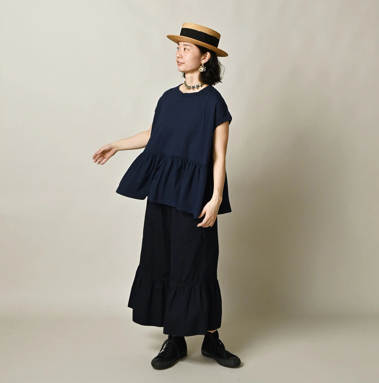 45R(フォーティファイブアール) |ONEONE 宝物のいろいろ天竺ギャザーＭキャミ（インディゴ）