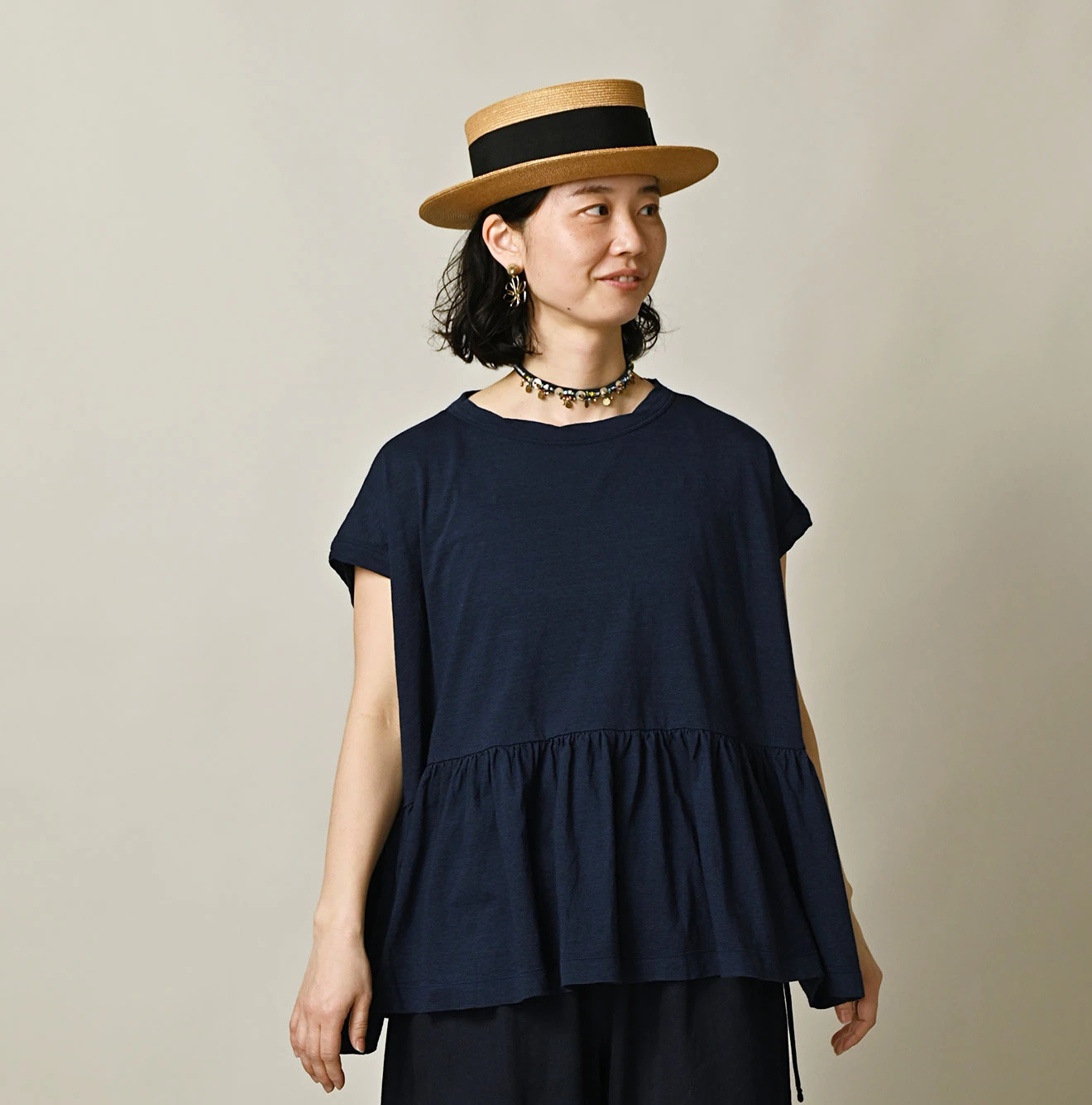 45R(フォーティファイブアール) |ONEONE 宝物のいろいろ天竺ギャザーＭキャミ（インディゴ）