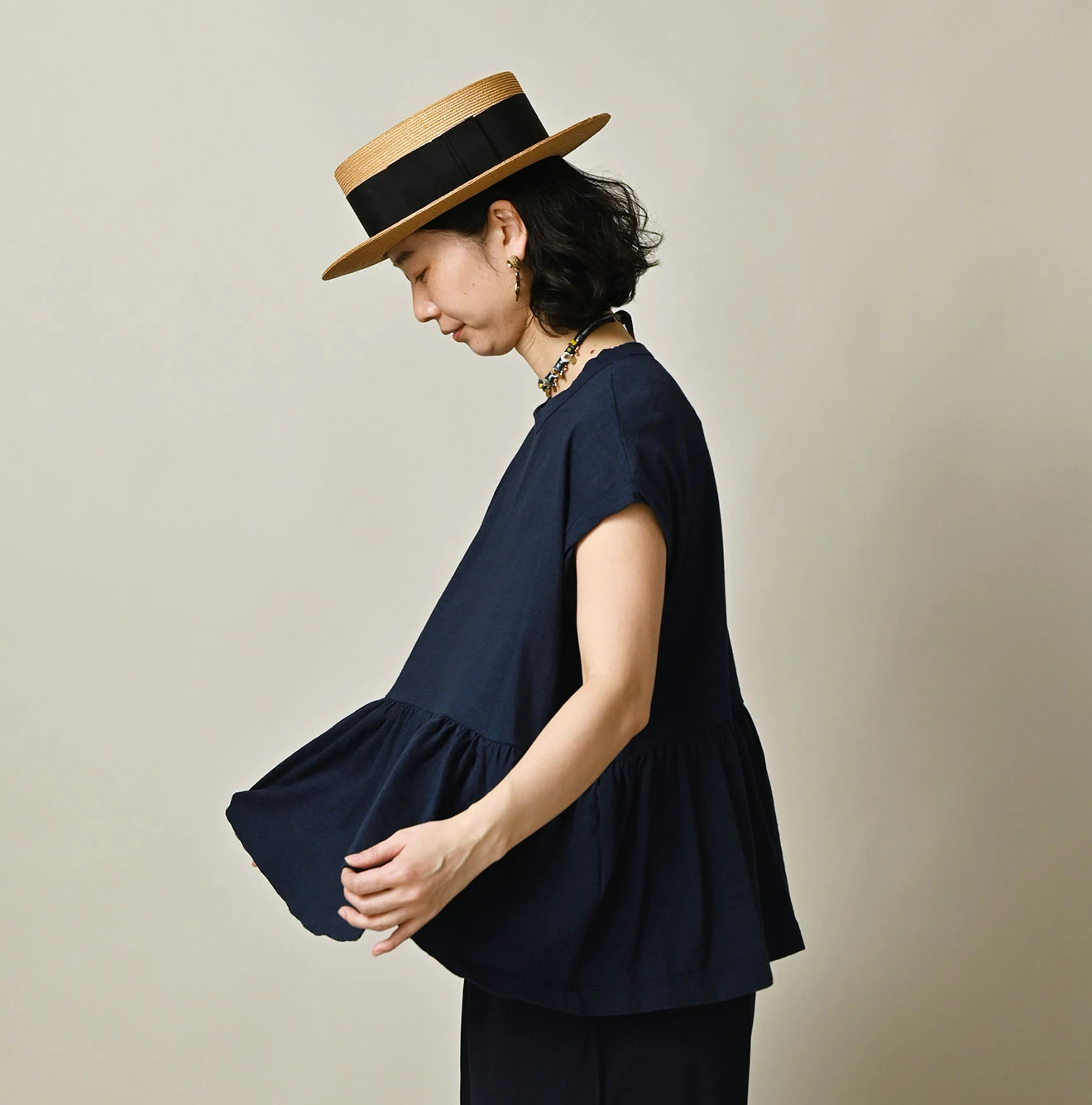 45R(フォーティファイブアール) |ONEONE 宝物のいろいろ天竺ギャザーＭキャミ（インディゴ）