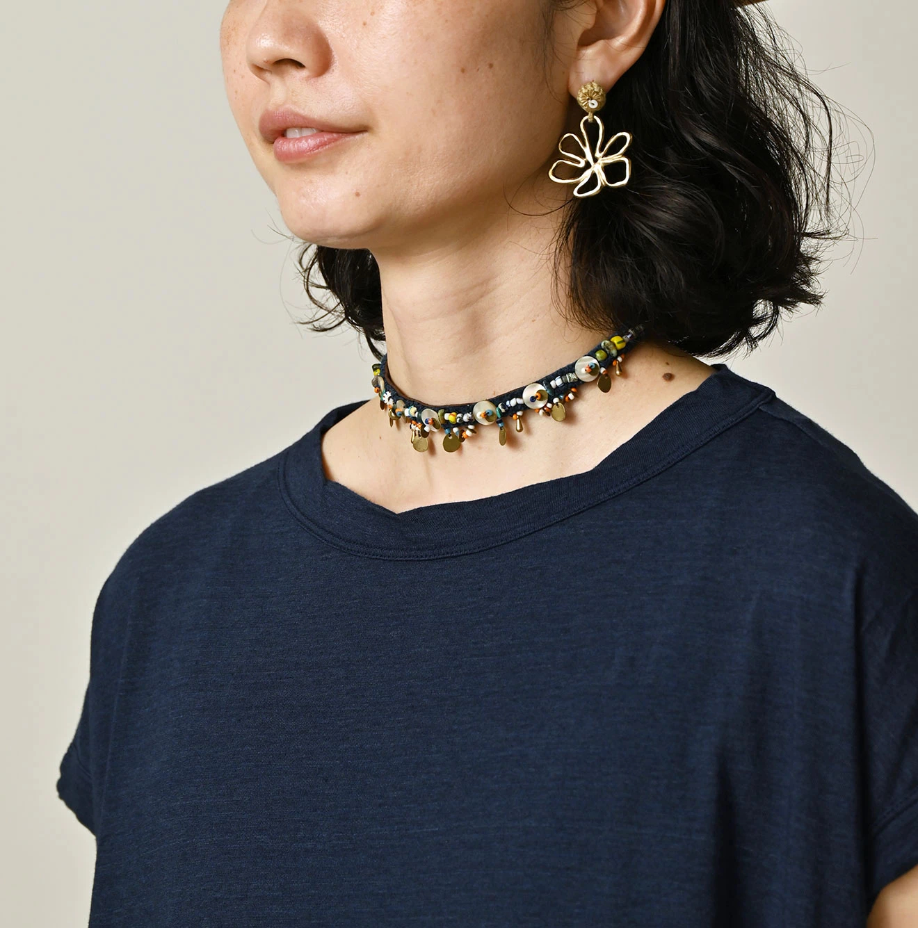 45R(フォーティファイブアール) |ONEONE 宝物のいろいろ天竺ギャザーＭキャミ（インディゴ）