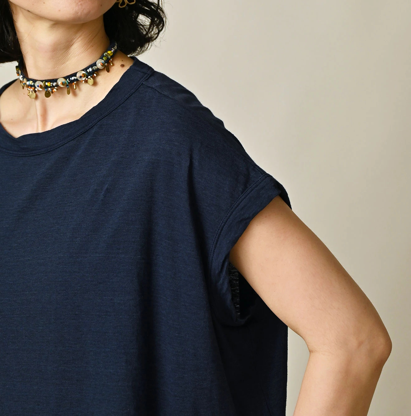 45R(フォーティファイブアール) |ONEONE 宝物のいろいろ天竺ギャザーＭキャミ（インディゴ）