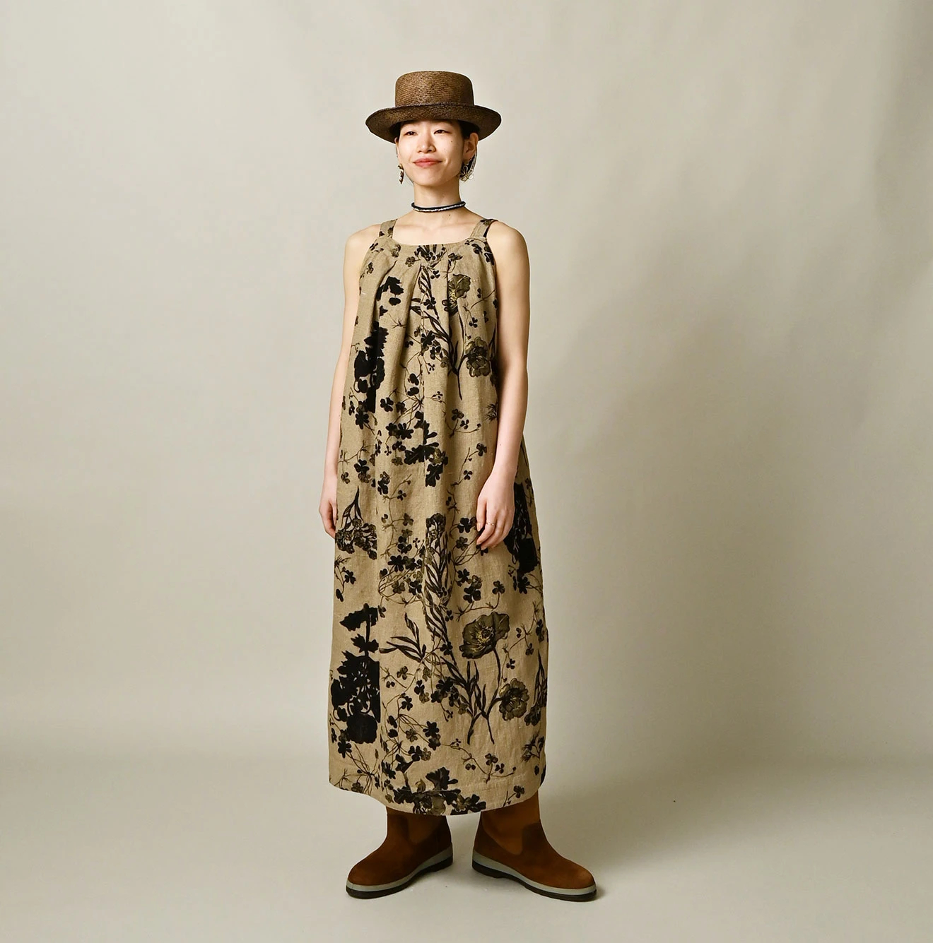 45R(フォーティファイブアール) |ギマゴザダックリンネルプリントのタックタックドレス