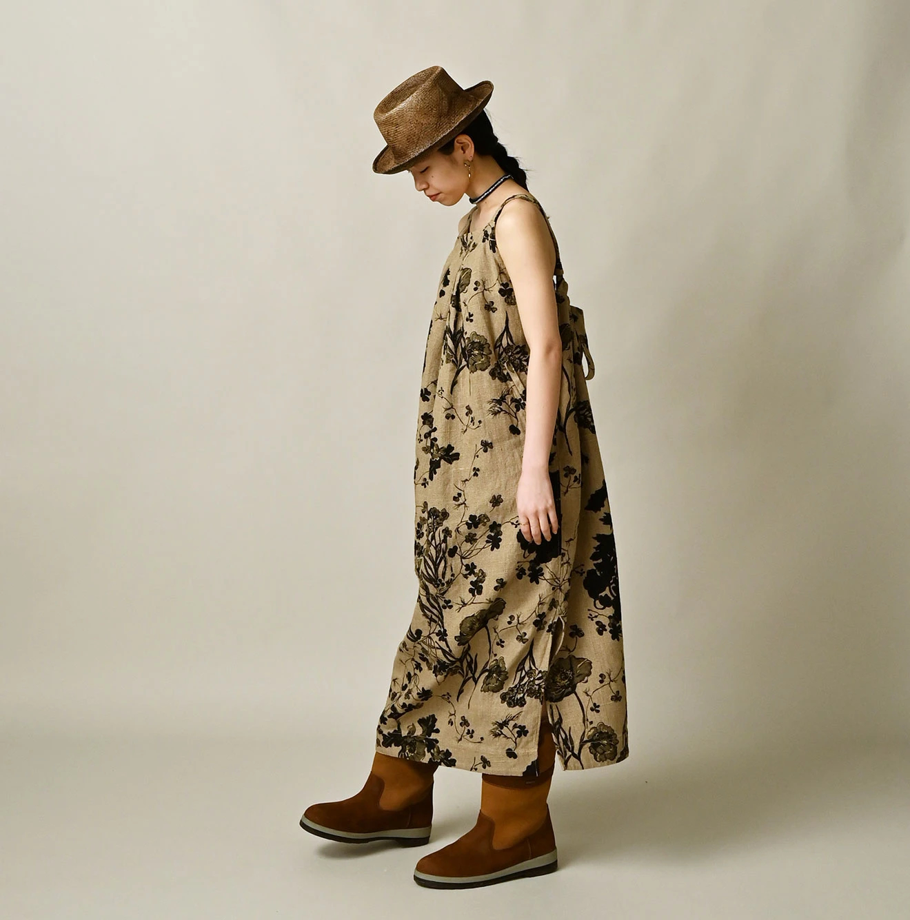 45R(フォーティファイブアール) |ギマゴザダックリンネルプリントのタックタックドレス