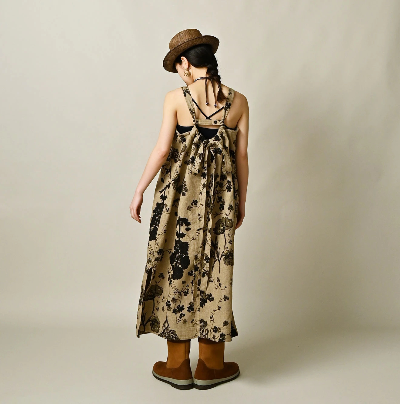 45R(フォーティファイブアール) |ギマゴザダックリンネルプリントのタックタックドレス