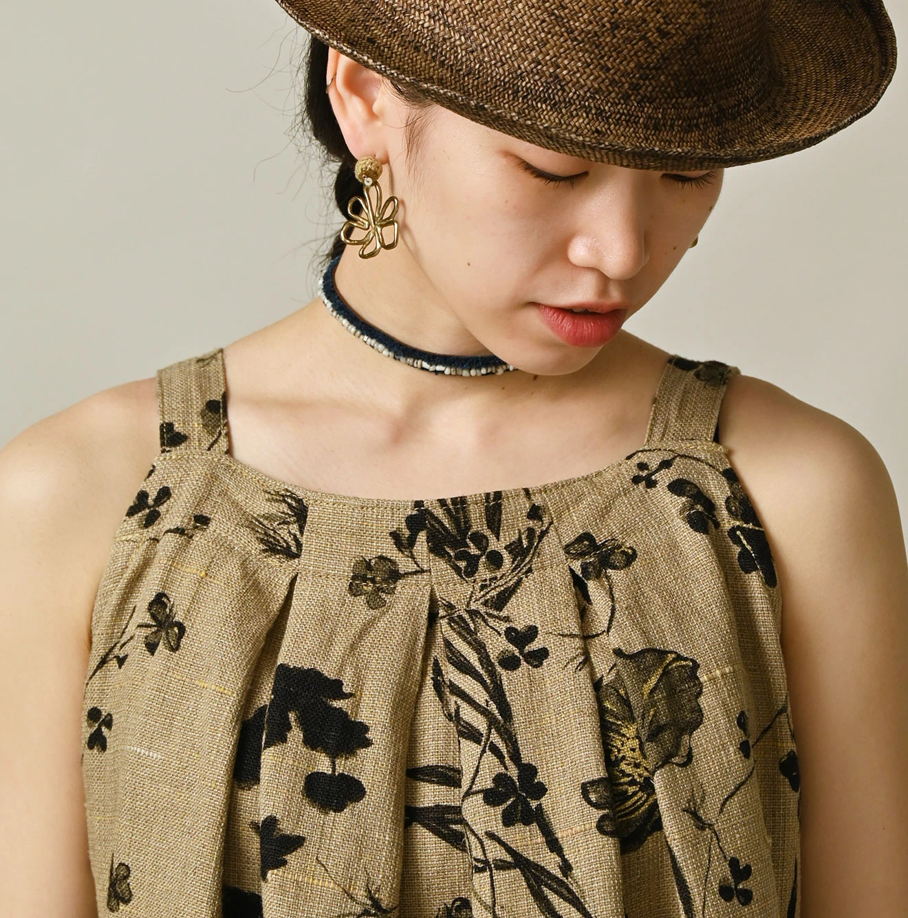 45R(フォーティファイブアール) |ギマゴザダックリンネルプリントのタックタックドレス