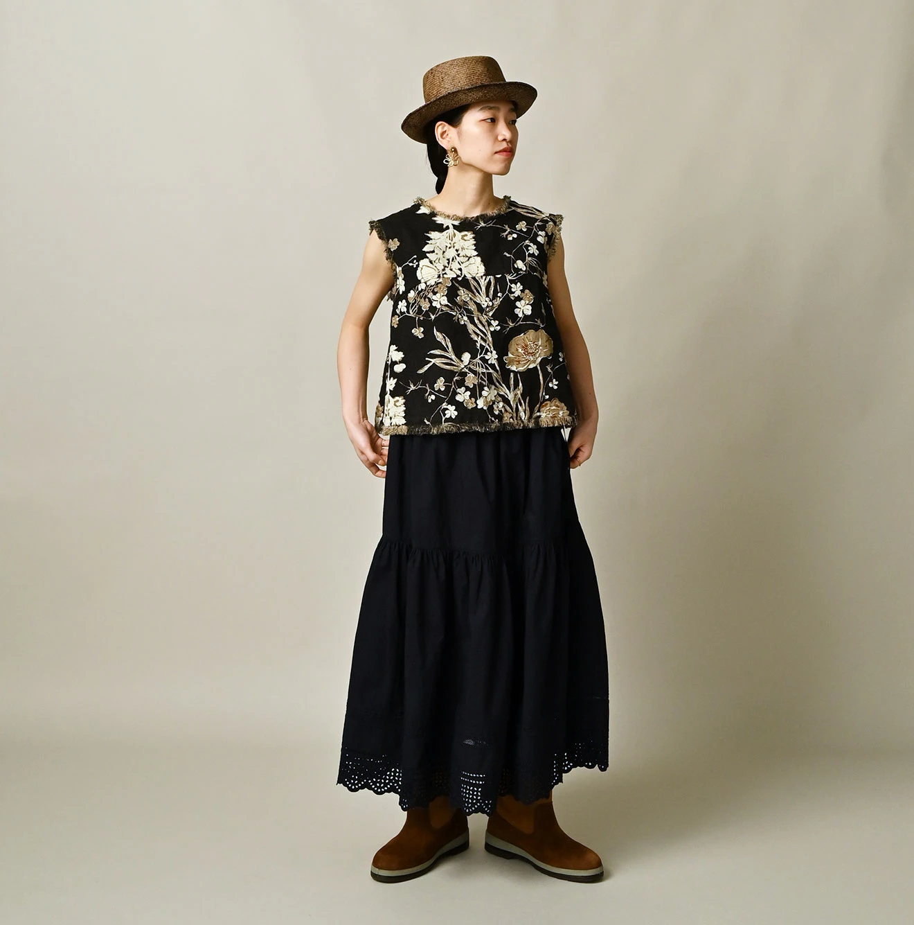 45R(フォーティファイブアール) |ギマゴザダックリンネルプリントのノースリーブトップ