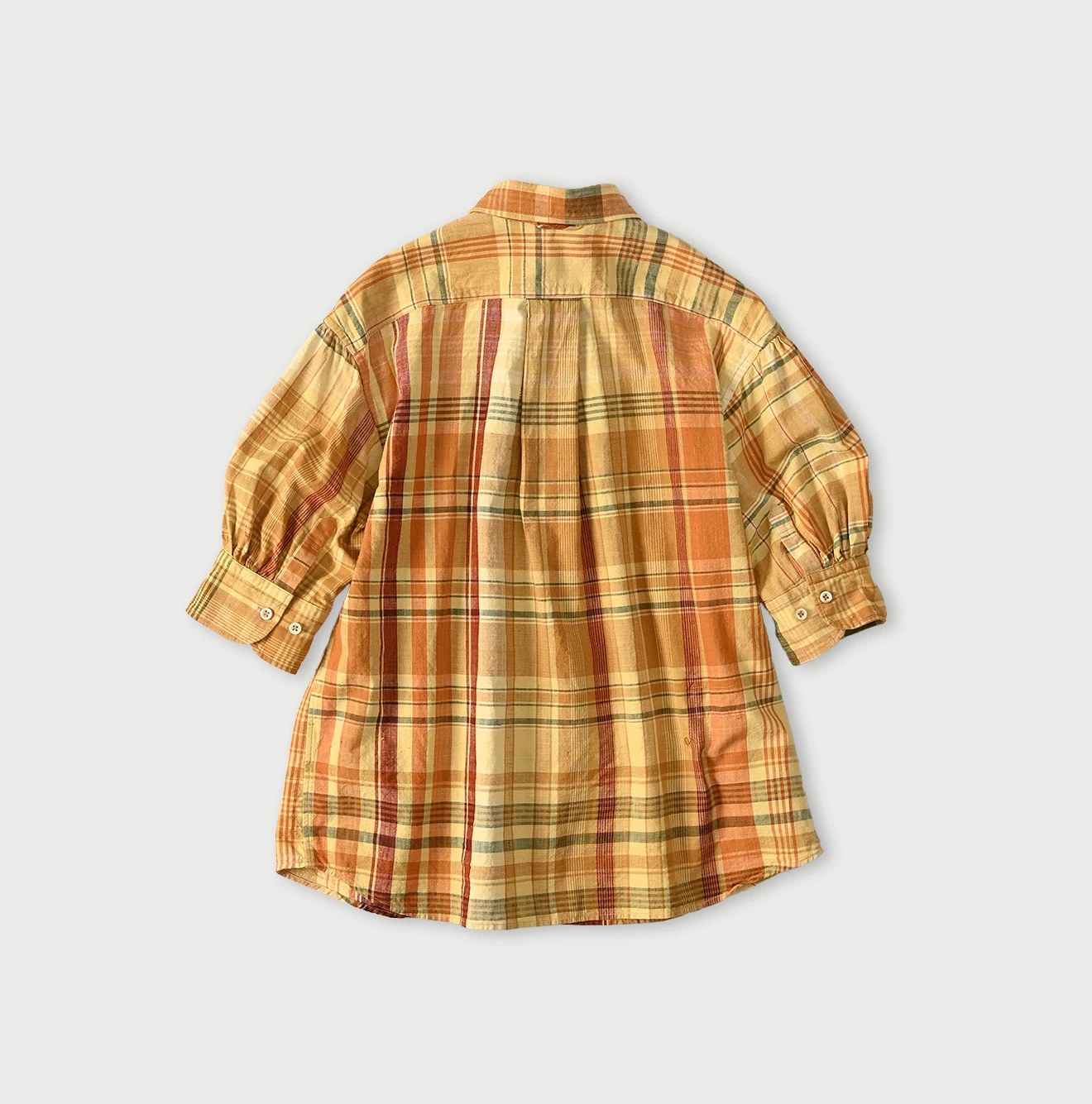 45R(フォーティファイブアール) |インドマ草木染マドラスチェックのチビ襟5分袖クッペシャツ