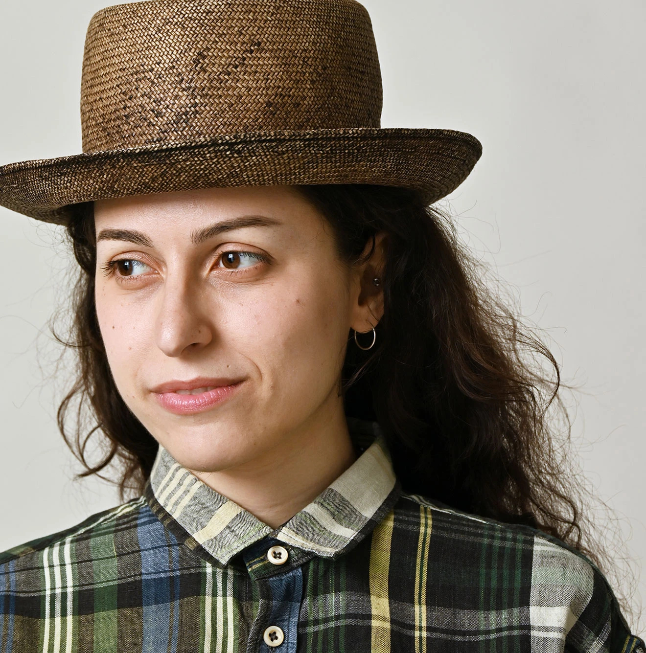 45R(フォーティファイブアール) |インドマ草木染マドラスチェックのチビ襟5分袖クッペシャツ