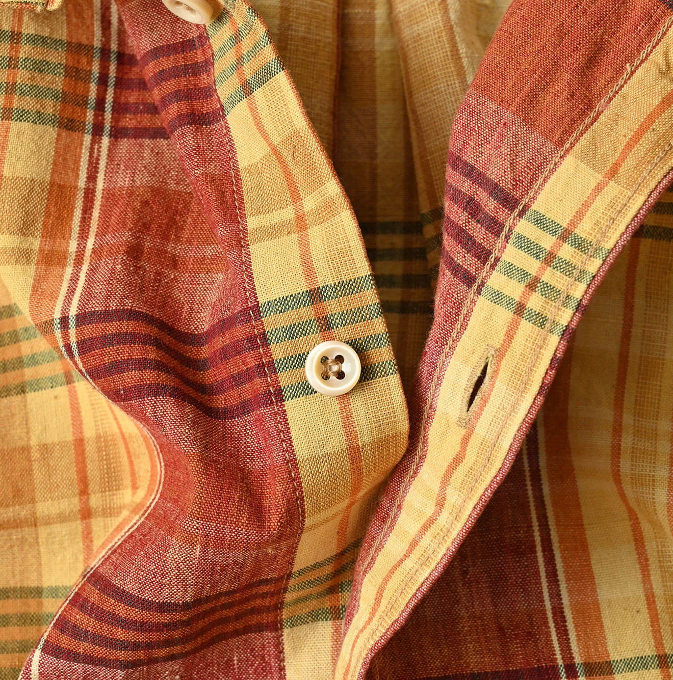 45R(フォーティファイブアール) |インドマ草木染マドラスチェックのチビ襟5分袖クッペシャツ